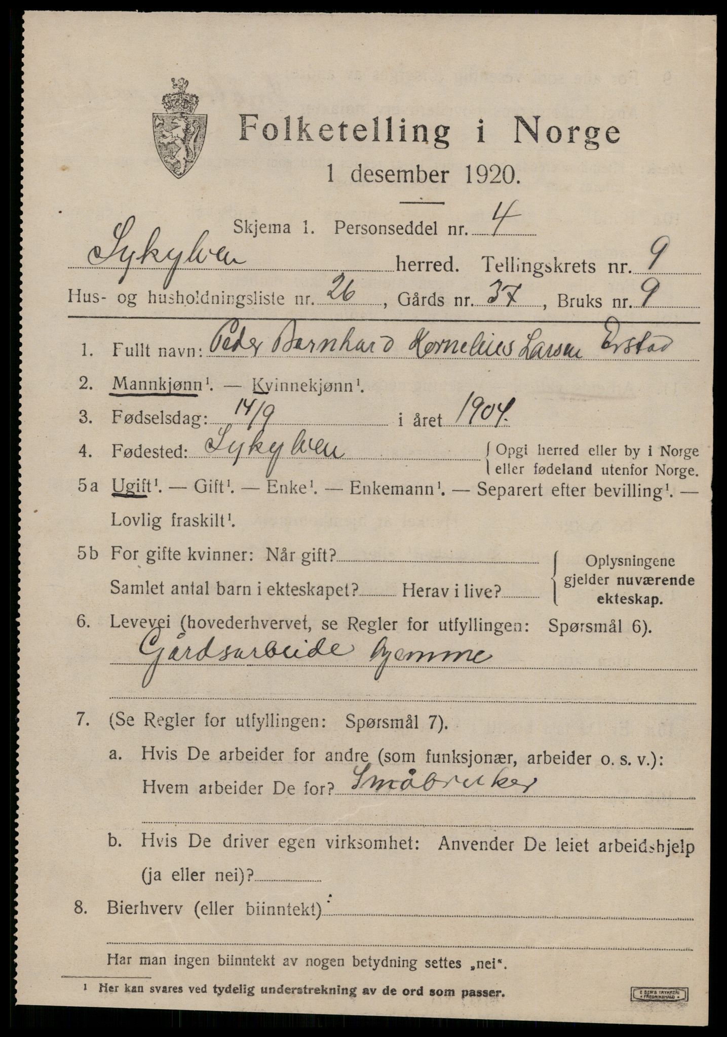 SAT, 1920 census for Sykkylven, 1920, p. 4963