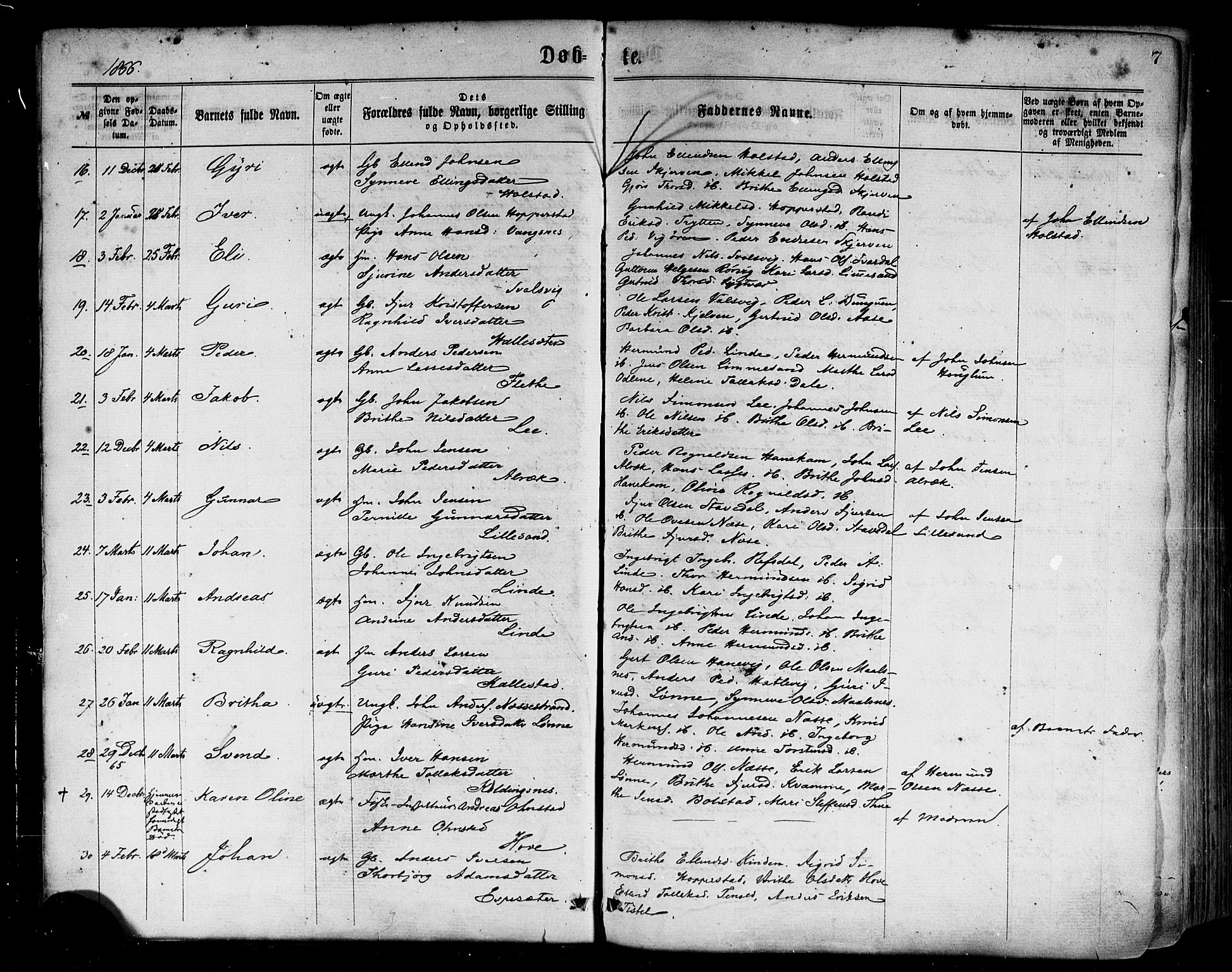 Vik sokneprestembete, AV/SAB-A-81501/H/Haa/Haaa/L0009: Parish register (official) no. A 9, 1866-1877, p. 7