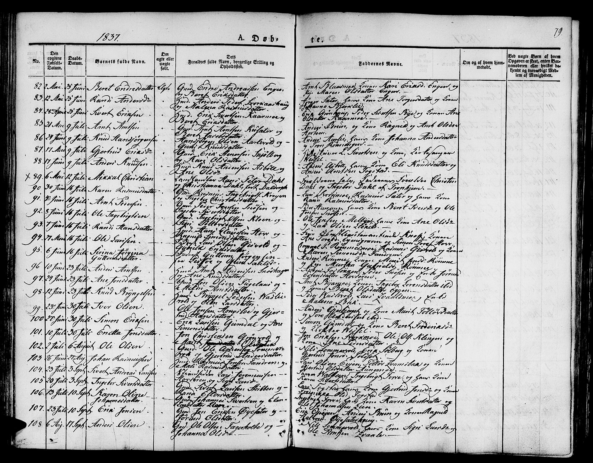 Ministerialprotokoller, klokkerbøker og fødselsregistre - Sør-Trøndelag, SAT/A-1456/668/L0804: Parish register (official) no. 668A04, 1826-1839, p. 79