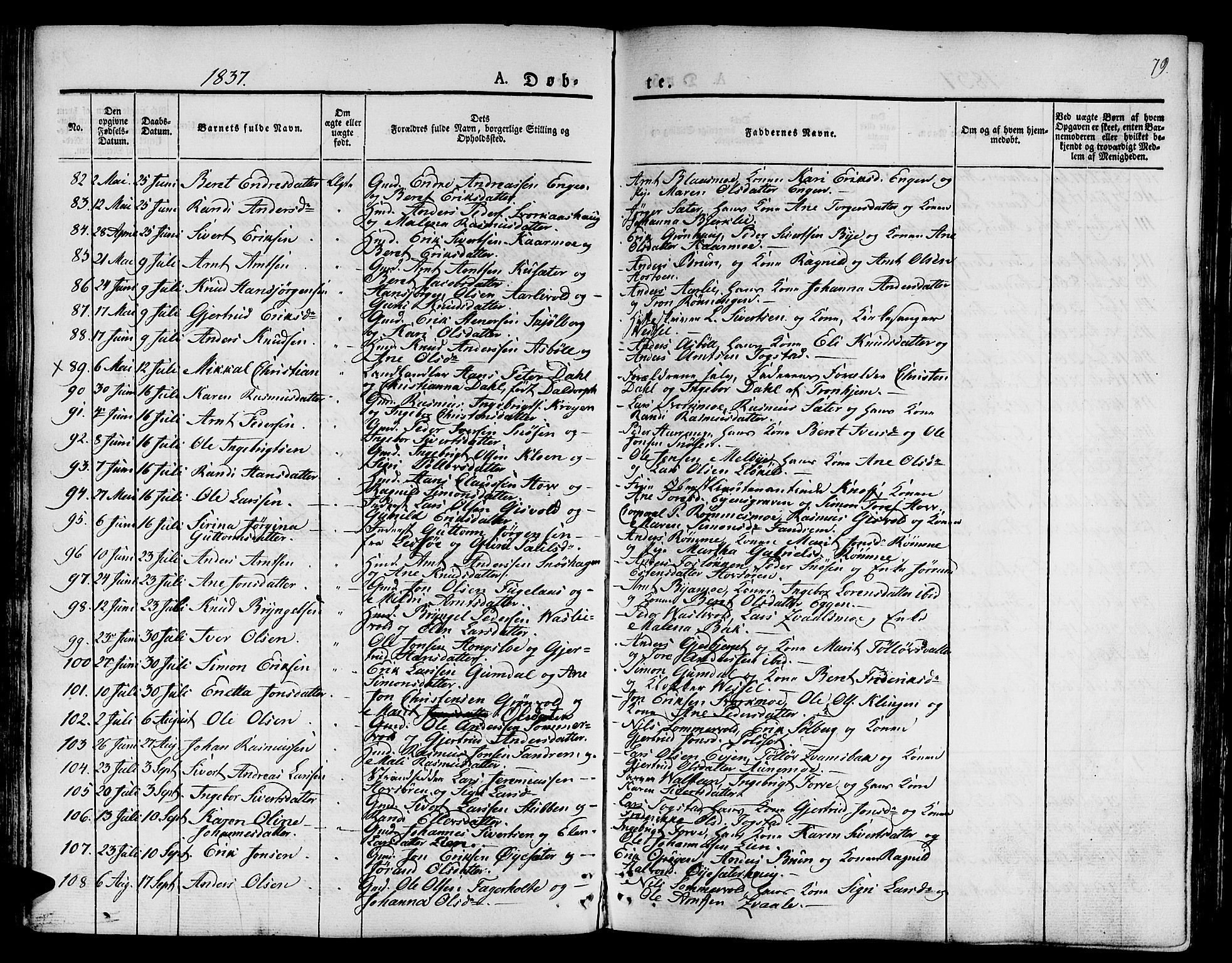 Ministerialprotokoller, klokkerbøker og fødselsregistre - Sør-Trøndelag, AV/SAT-A-1456/668/L0804: Parish register (official) no. 668A04, 1826-1839, p. 79