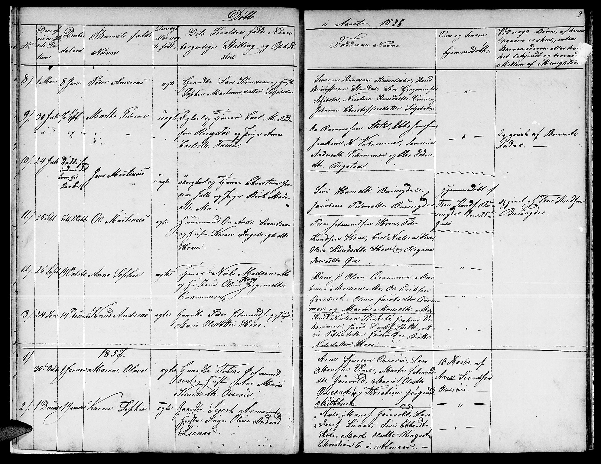 Ministerialprotokoller, klokkerbøker og fødselsregistre - Møre og Romsdal, AV/SAT-A-1454/521/L0300: Parish register (copy) no. 521C01, 1854-1881, p. 9