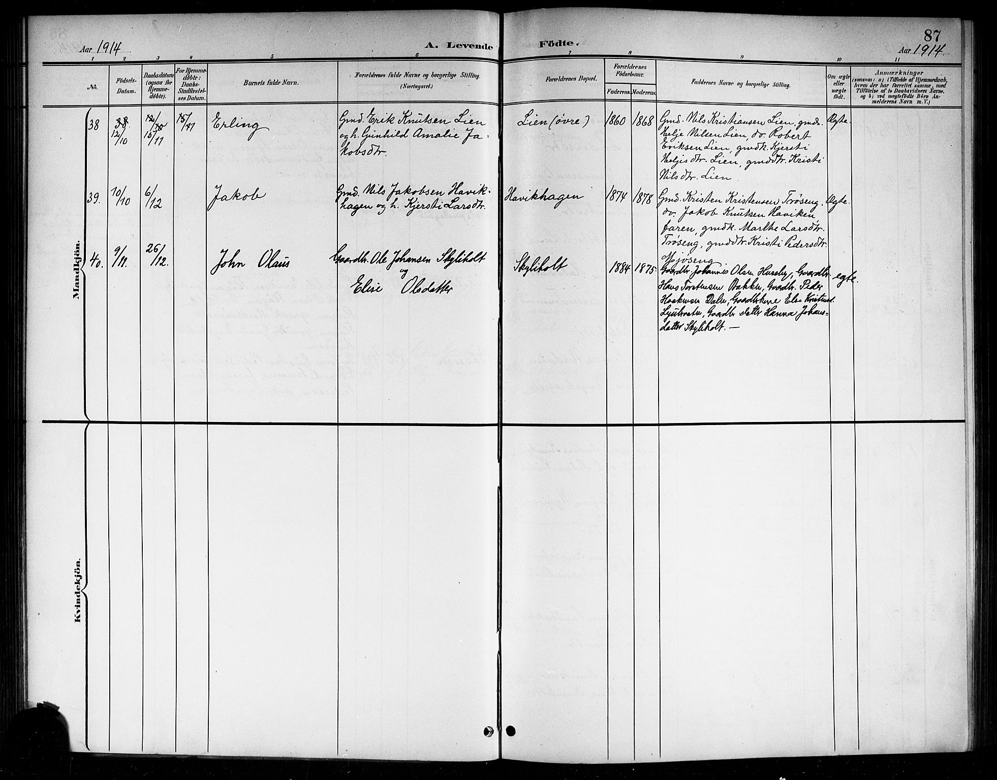 Sigdal kirkebøker, SAKO/A-245/G/Ga/L0006: Parish register (copy) no. I 6, 1901-1916, p. 87