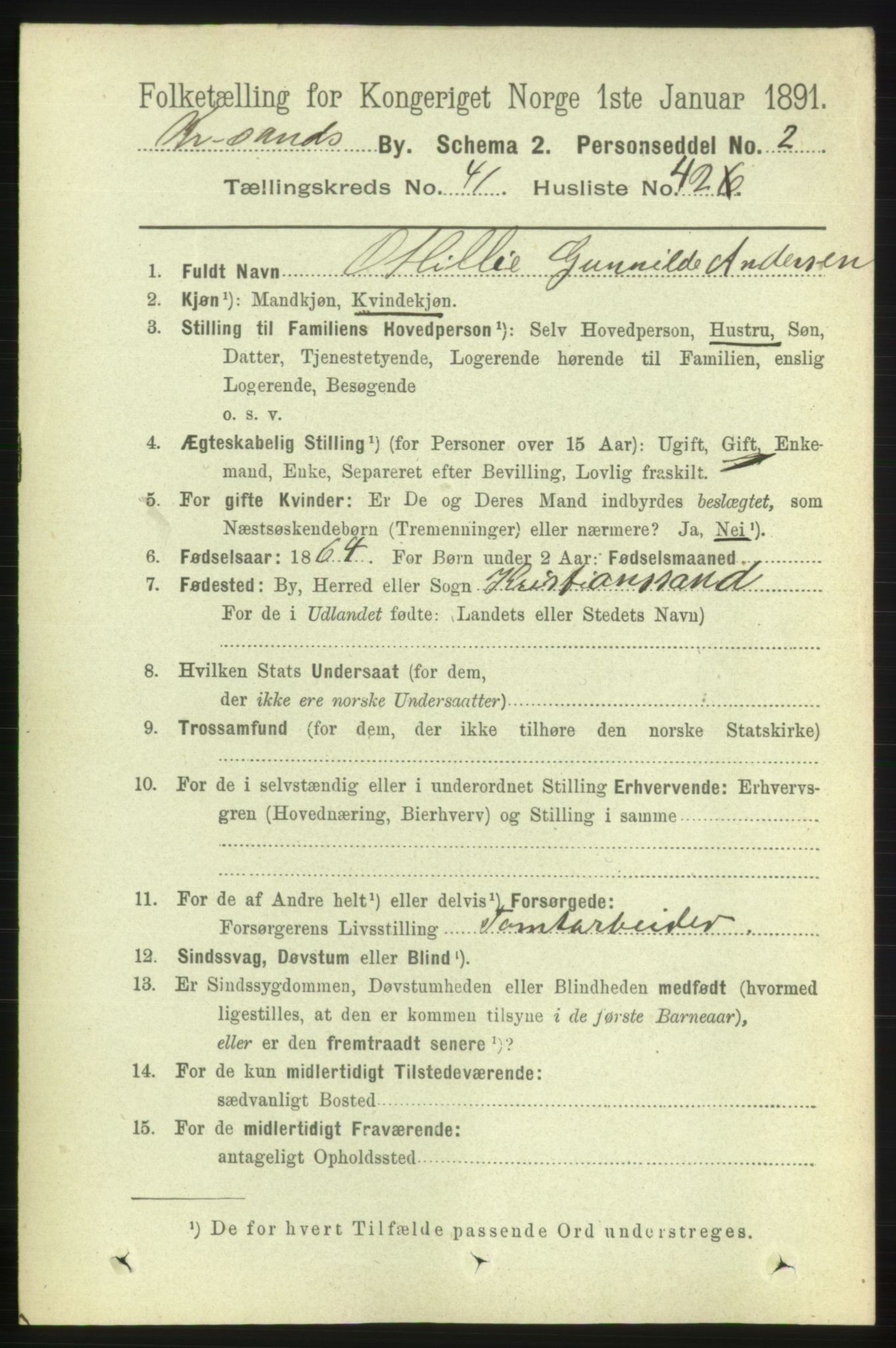 RA, 1891 census for 1001 Kristiansand, 1891, p. 12917