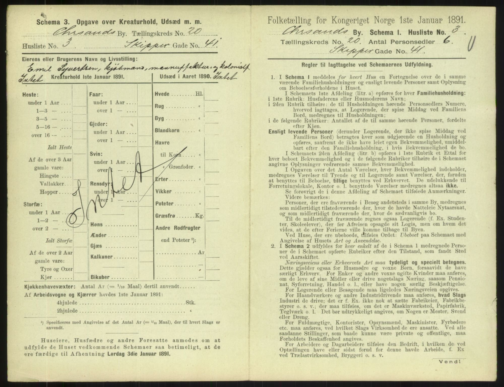 RA, 1891 census for 1001 Kristiansand, 1891, p. 1120