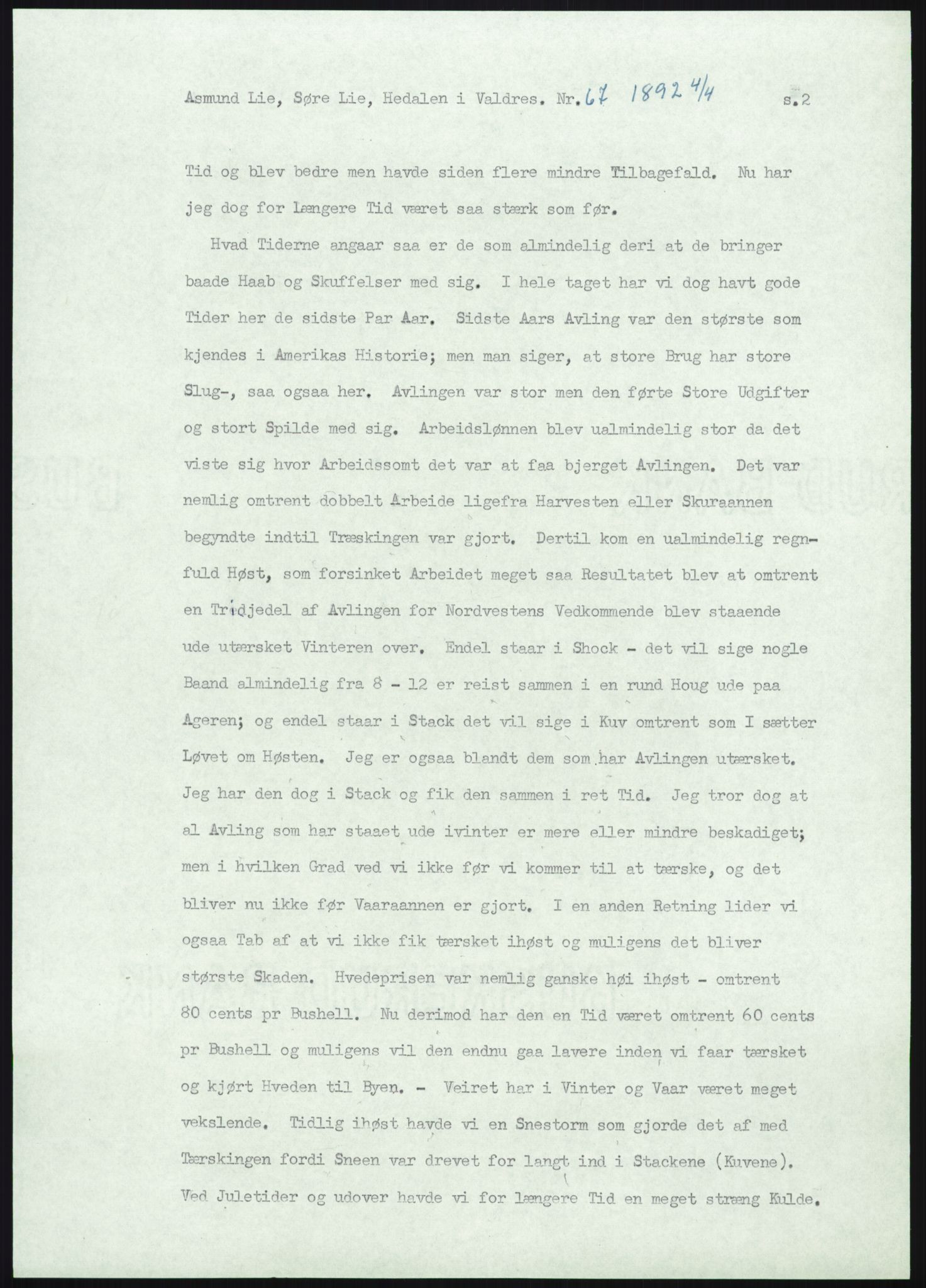 Samlinger til kildeutgivelse, Amerikabrevene, AV/RA-EA-4057/F/L0012: Innlån fra Oppland: Lie (brevnr 1-78), 1838-1914, p. 943