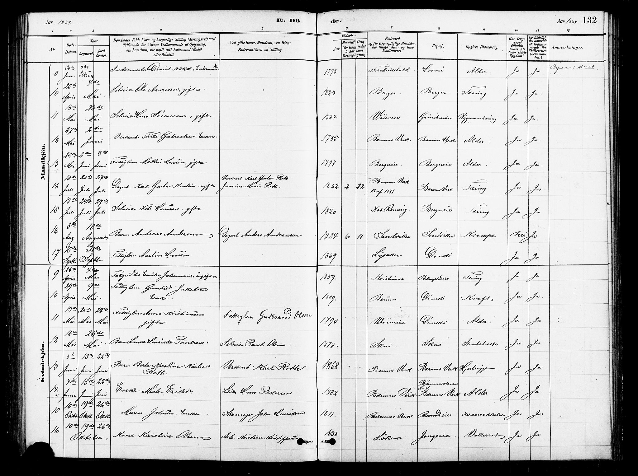 Asker prestekontor Kirkebøker, SAO/A-10256a/F/Fb/L0001: Parish register (official) no. II 1, 1879-1895, p. 132