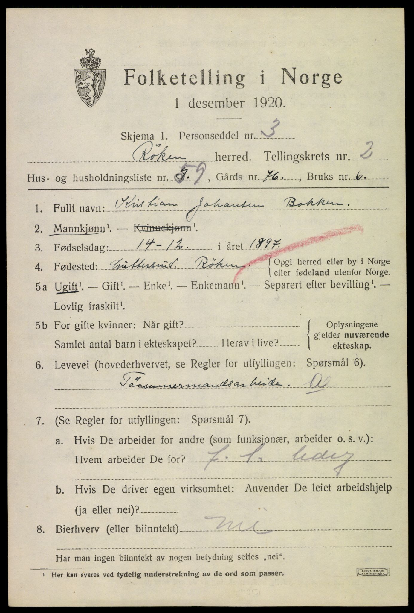 SAKO, 1920 census for Røyken, 1920, p. 3640