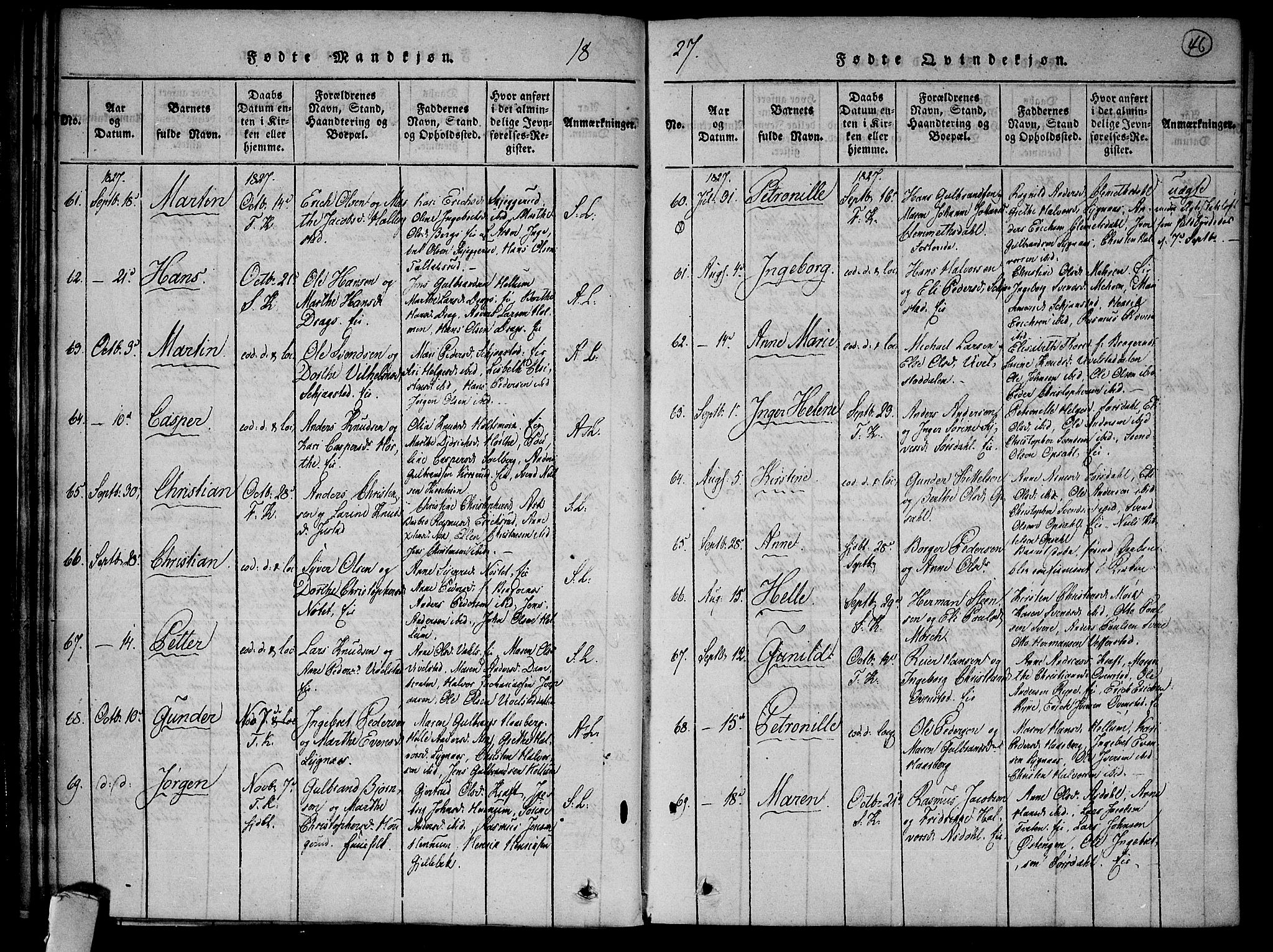 Lier kirkebøker, AV/SAKO-A-230/F/Fa/L0009: Parish register (official) no. I 9, 1824-1827, p. 46