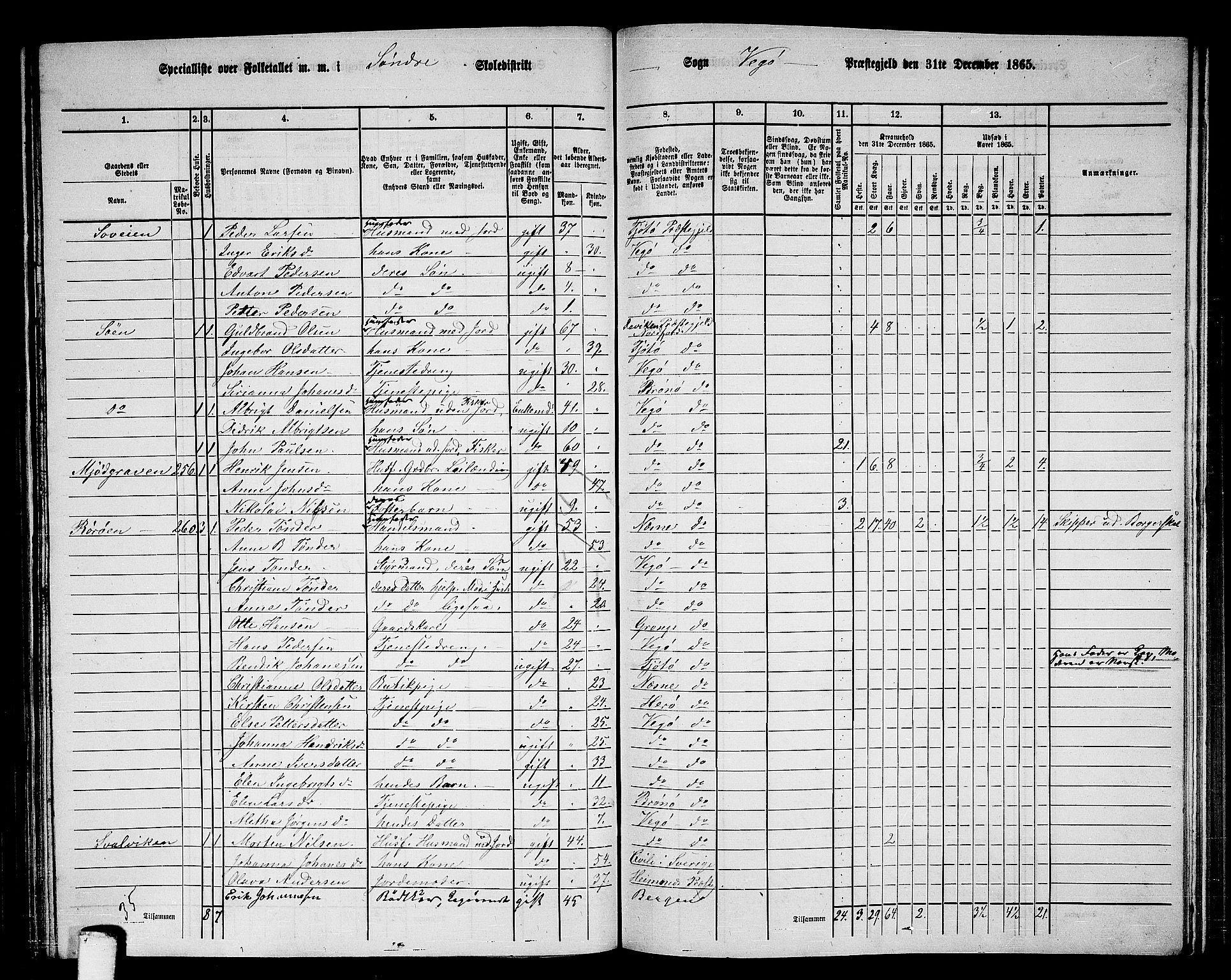 RA, 1865 census for Vega, 1865, p. 34