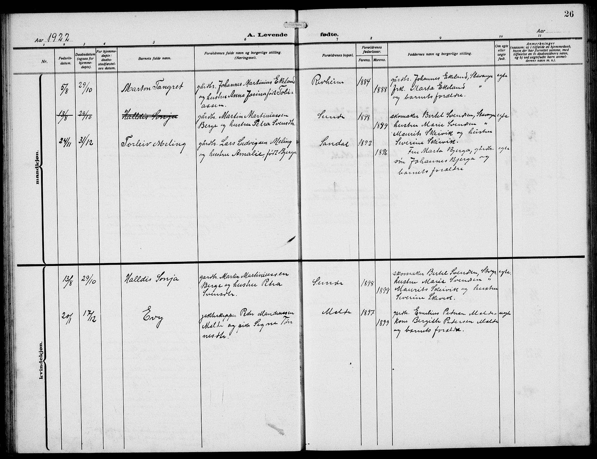 Håland sokneprestkontor, AV/SAST-A-101802/002/A/L0001: Parish register (copy) no. B 6, 1914-1940, p. 26