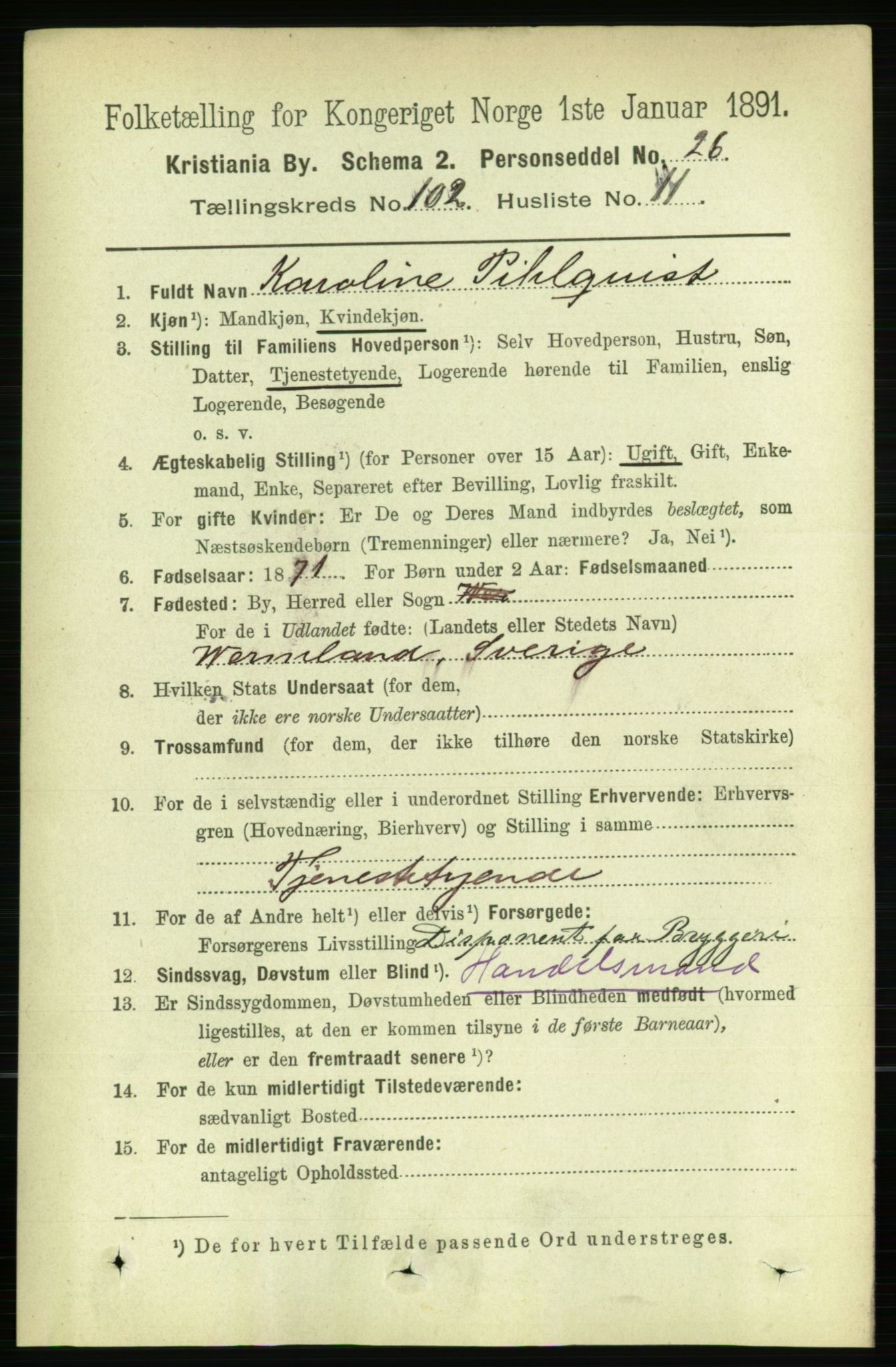 RA, 1891 census for 0301 Kristiania, 1891, p. 50866