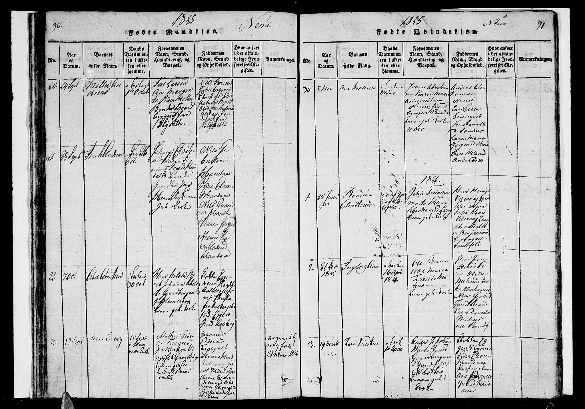 Ministerialprotokoller, klokkerbøker og fødselsregistre - Nordland, SAT/A-1459/838/L0546: Parish register (official) no. 838A05 /1, 1820-1828, p. 90-91