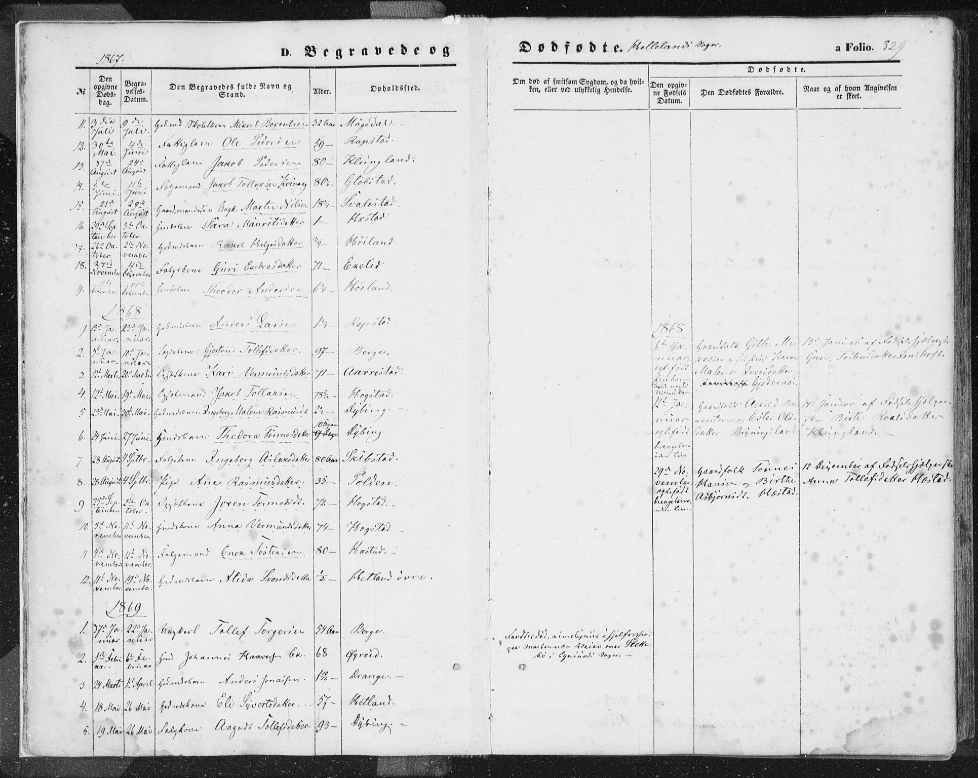 Helleland sokneprestkontor, SAST/A-101810: Parish register (official) no. A 7.2, 1863-1886, p. 329