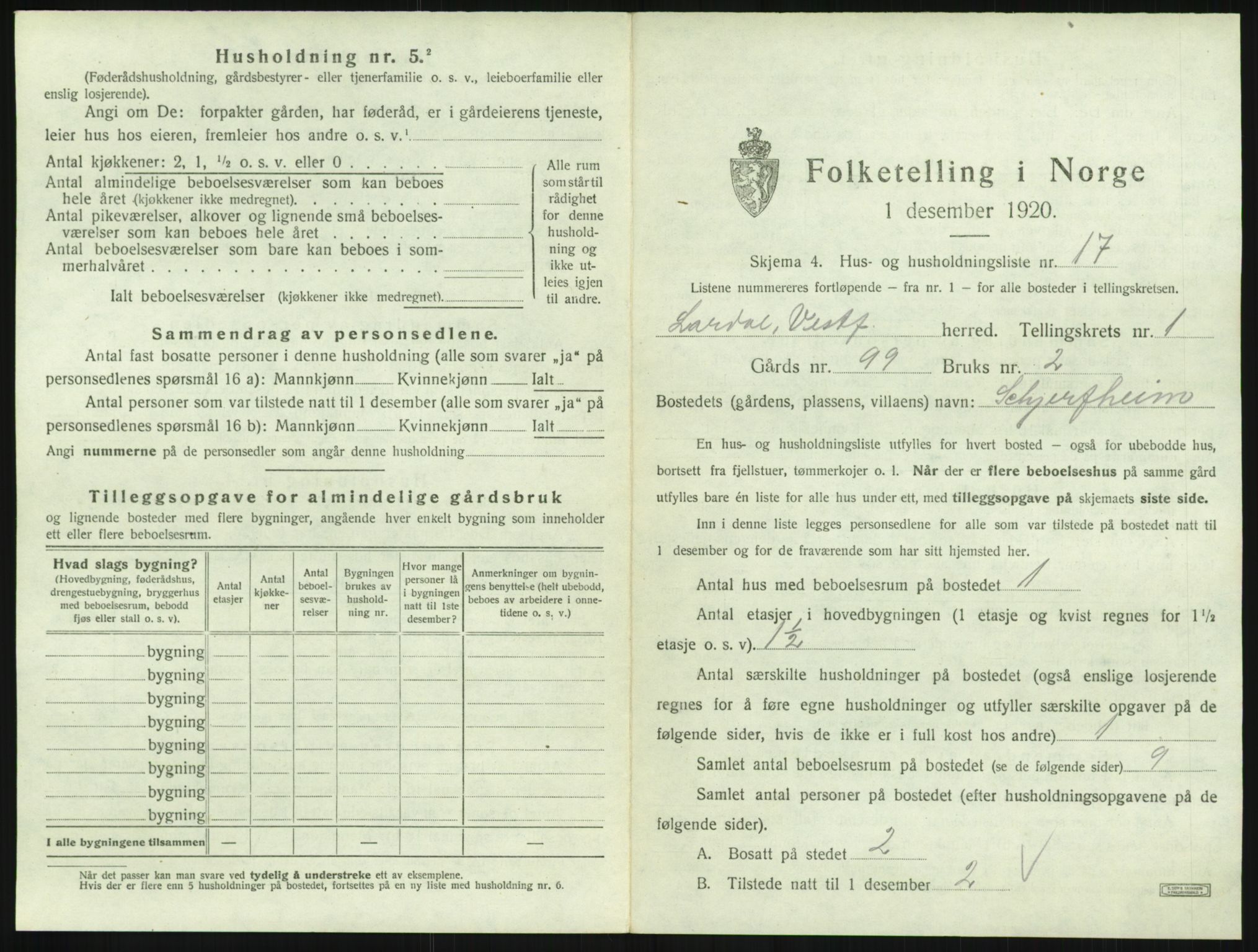 SAKO, 1920 census for Lardal, 1920, p. 71
