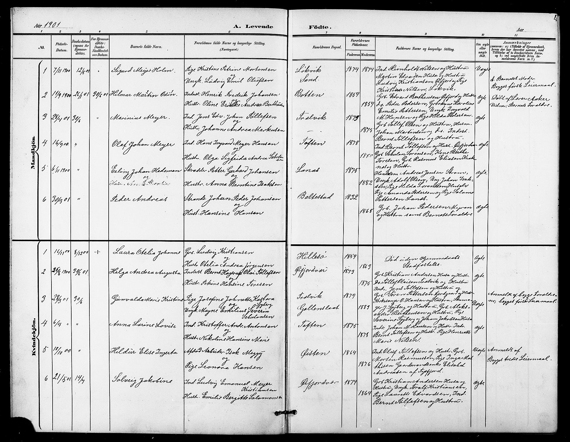 Lenvik sokneprestembete, SATØ/S-1310/H/Ha/Hab/L0022klokker: Parish register (copy) no. 22, 1901-1918, p. 4