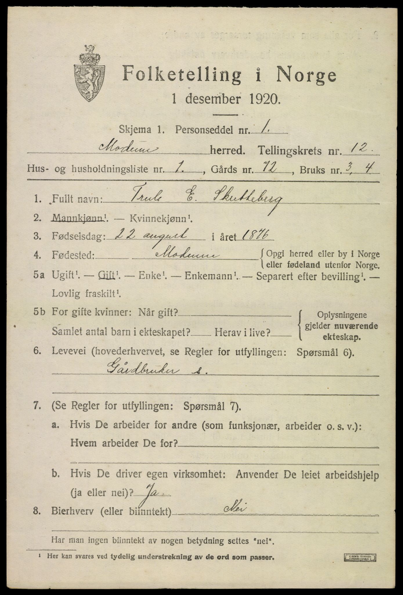 SAKO, 1920 census for Modum, 1920, p. 14339