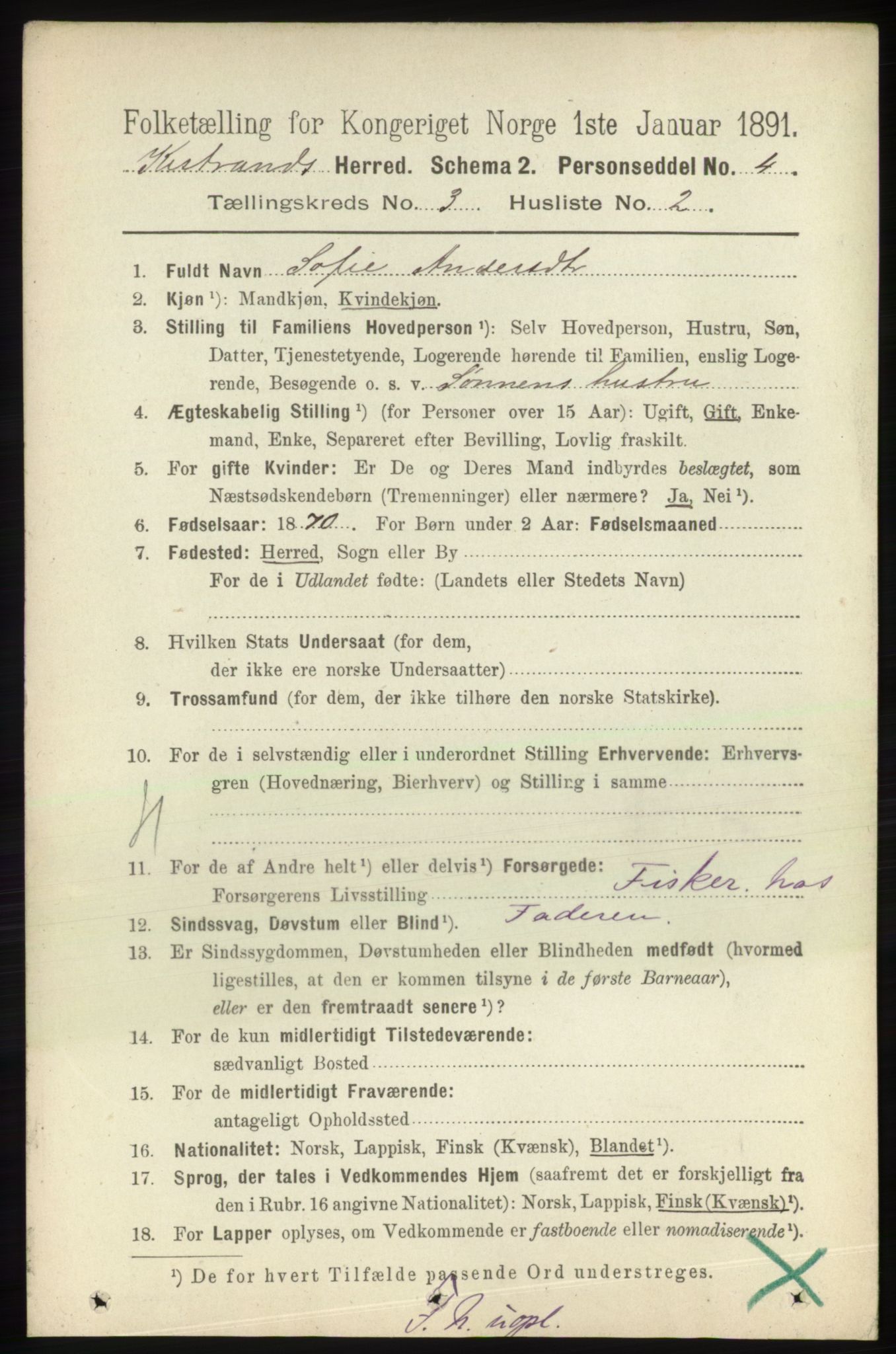 RA, 1891 census for 2020 Kistrand, 1891, p. 1276