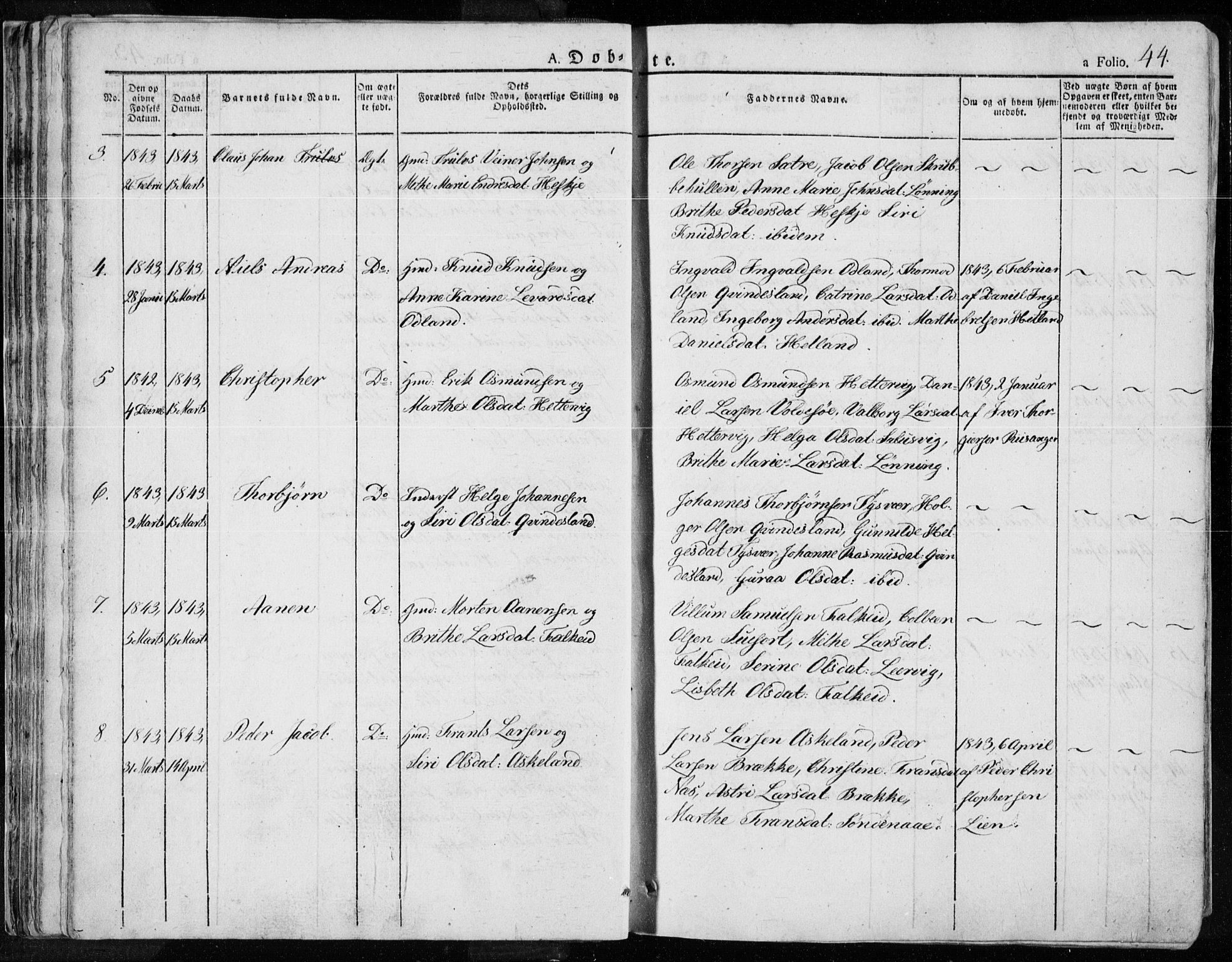 Tysvær sokneprestkontor, AV/SAST-A -101864/H/Ha/Haa/L0001: Parish register (official) no. A 1.1, 1831-1856, p. 44