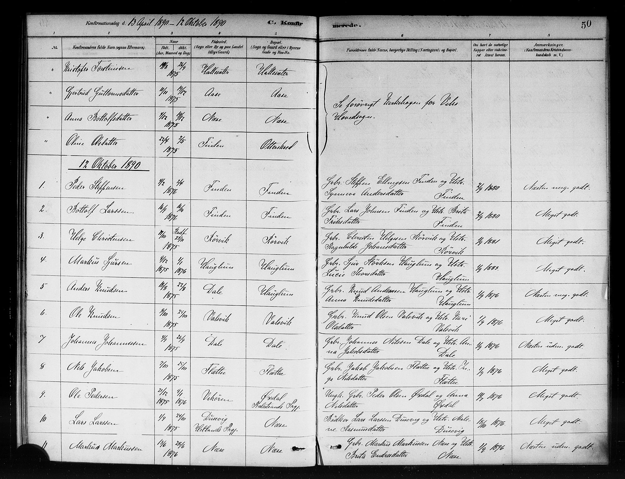 Vik sokneprestembete, SAB/A-81501: Parish register (official) no. C 1, 1878-1890, p. 50