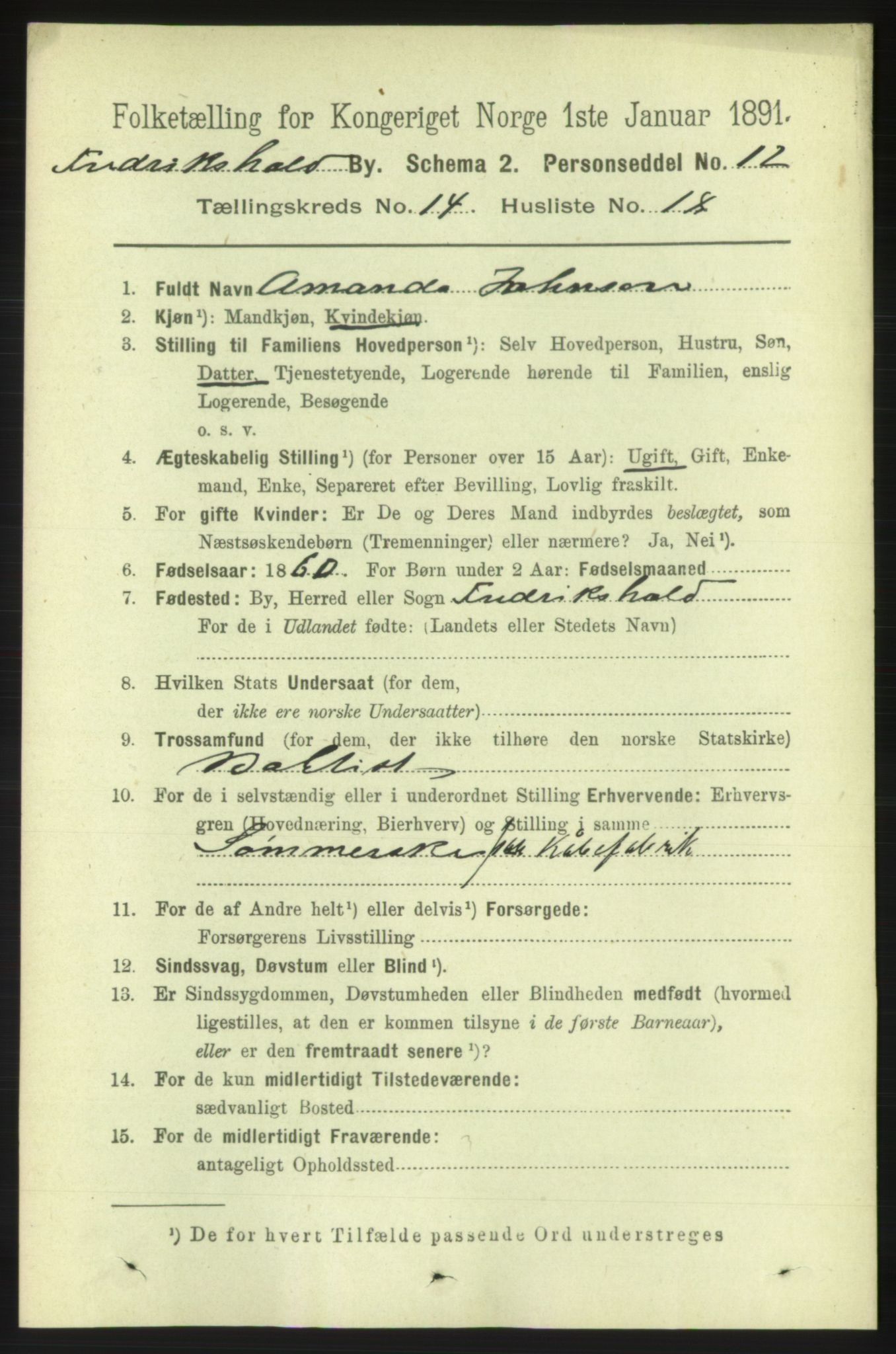 RA, 1891 census for 0101 Fredrikshald, 1891, p. 9290