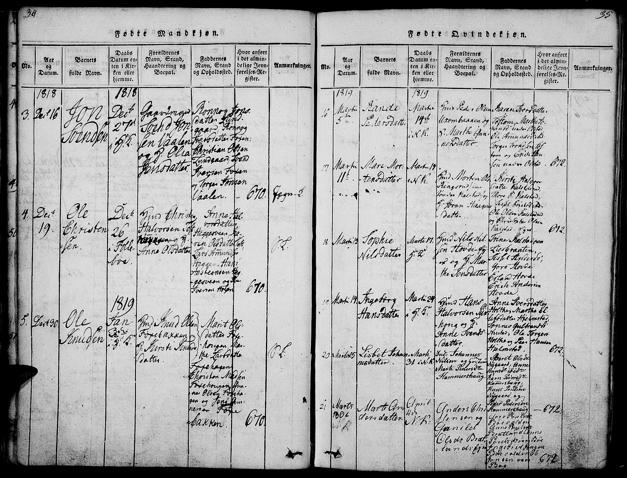 Gausdal prestekontor, SAH/PREST-090/H/Ha/Haa/L0005: Parish register (official) no. 5, 1817-1829, p. 34-35