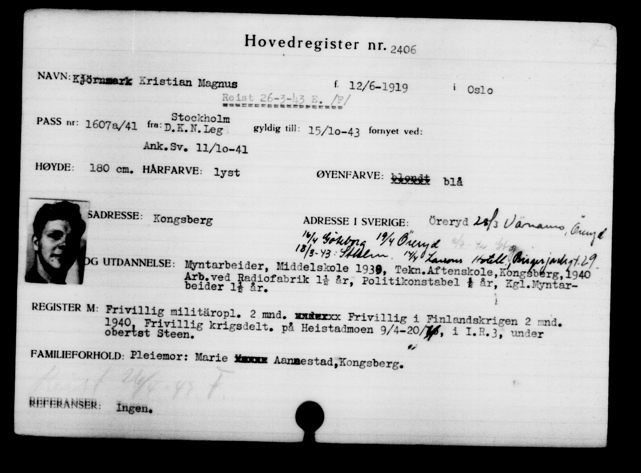 Utenriksstasjonene, Legasjonen i Stockholm, Flyktningkontoret, AV/RA-S-6753/V/Va/L0003: Kjesäterkartoteket, flyktninger med registreringsnr. 2001-3495, 1940-1945, p. 576