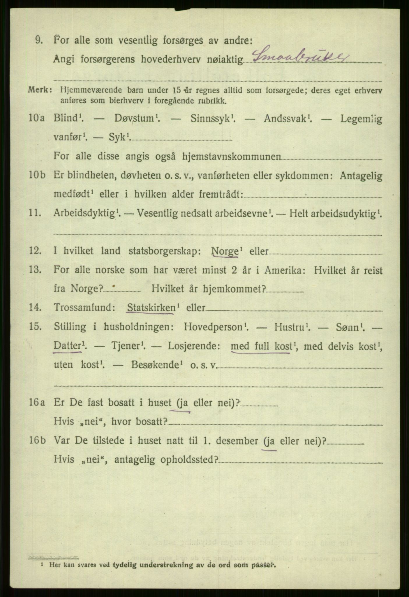 SAB, 1920 census for Voss, 1920, p. 14722