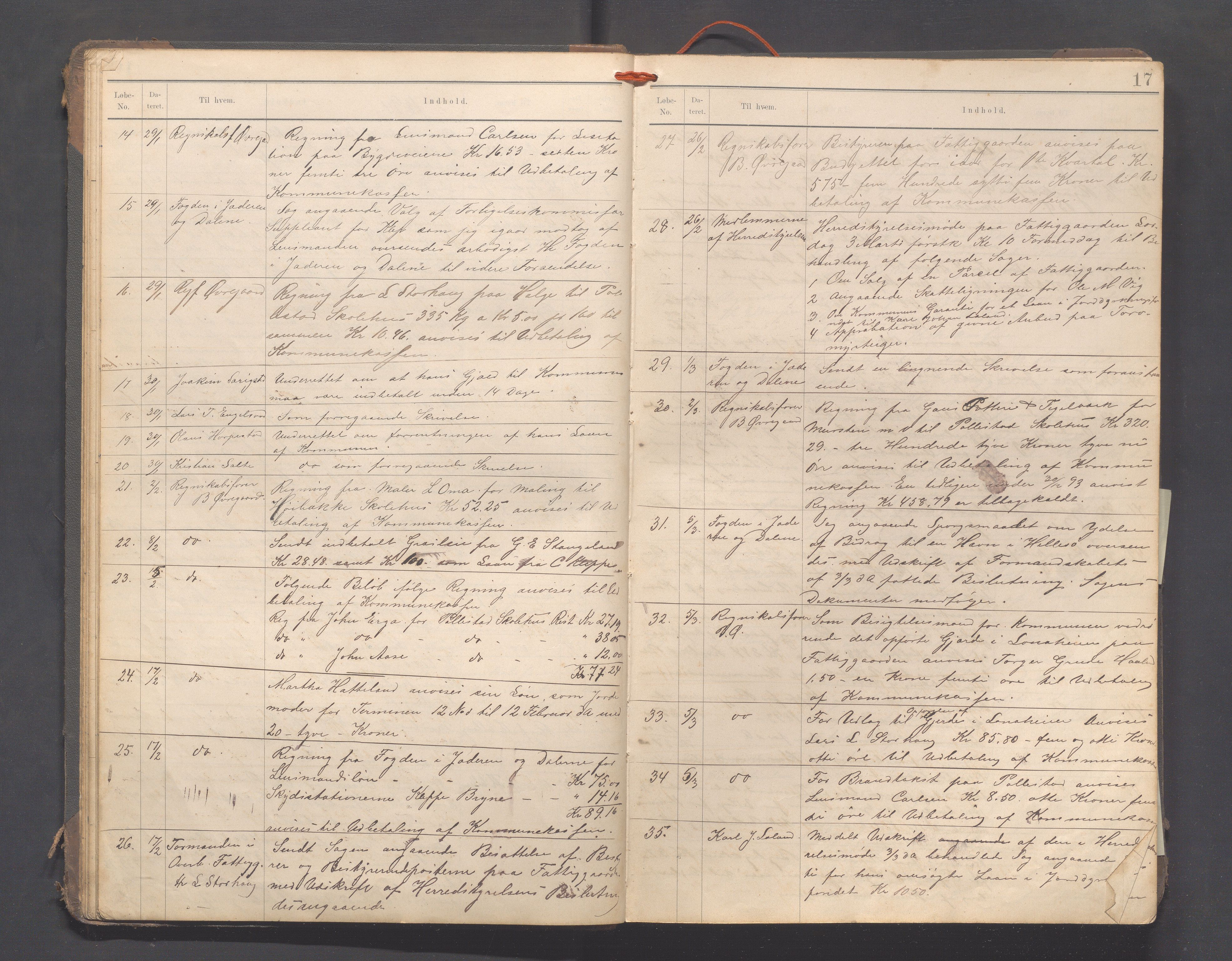 Klepp kommune - Formannskapet, IKAR/K-100277/B/L0004: Kopibok, 1893-1909, p. 17