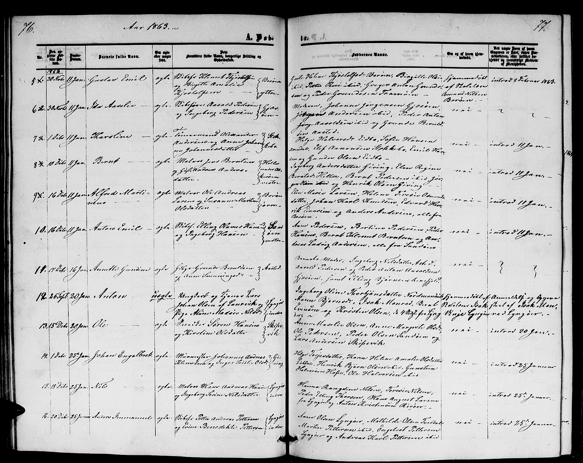 Dypvåg sokneprestkontor, AV/SAK-1111-0007/F/Fb/Fba/L0011: Parish register (copy) no. B 11, 1857-1872, p. 76-77