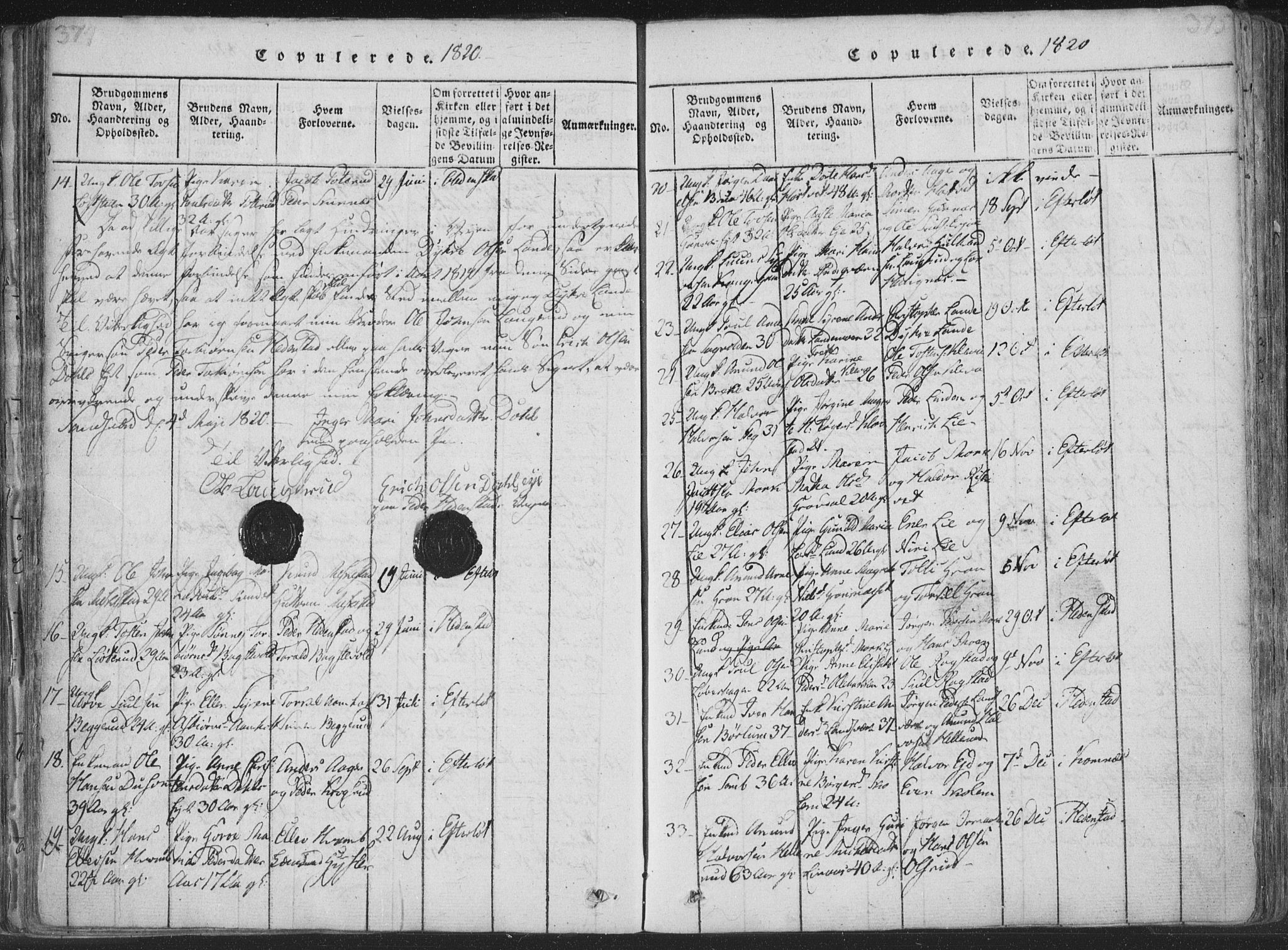 Sandsvær kirkebøker, SAKO/A-244/F/Fa/L0004: Parish register (official) no. I 4, 1817-1839, p. 374-375