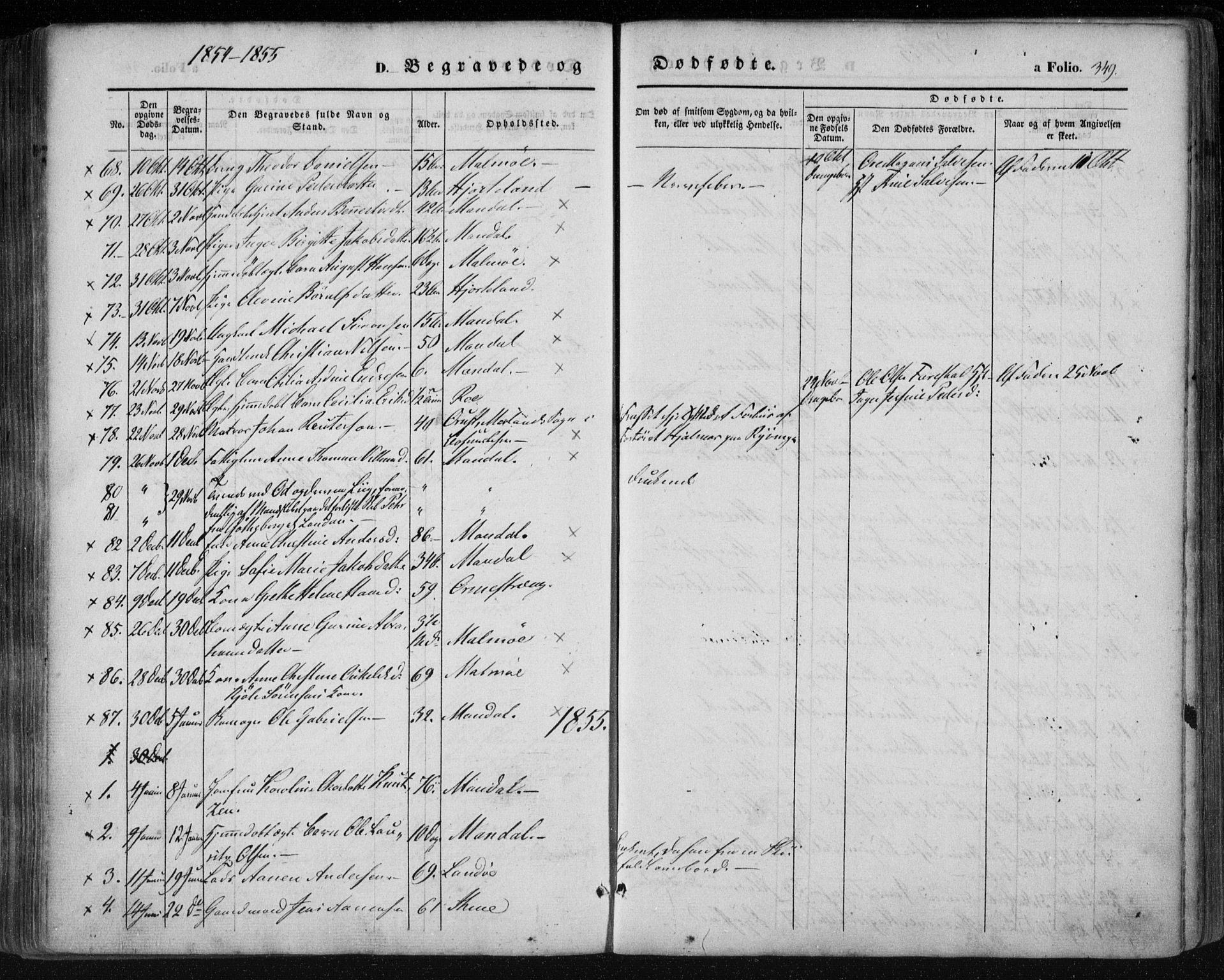 Mandal sokneprestkontor, SAK/1111-0030/F/Fa/Faa/L0013: Parish register (official) no. A 13, 1847-1859, p. 349