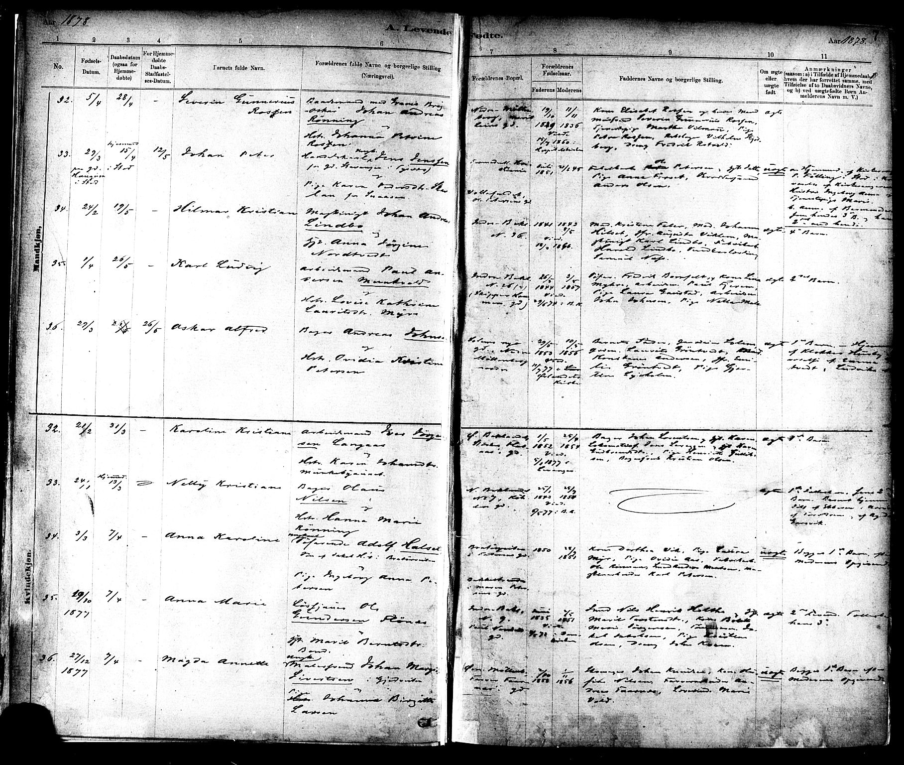 Ministerialprotokoller, klokkerbøker og fødselsregistre - Sør-Trøndelag, SAT/A-1456/604/L0188: Parish register (official) no. 604A09, 1878-1892, p. 7