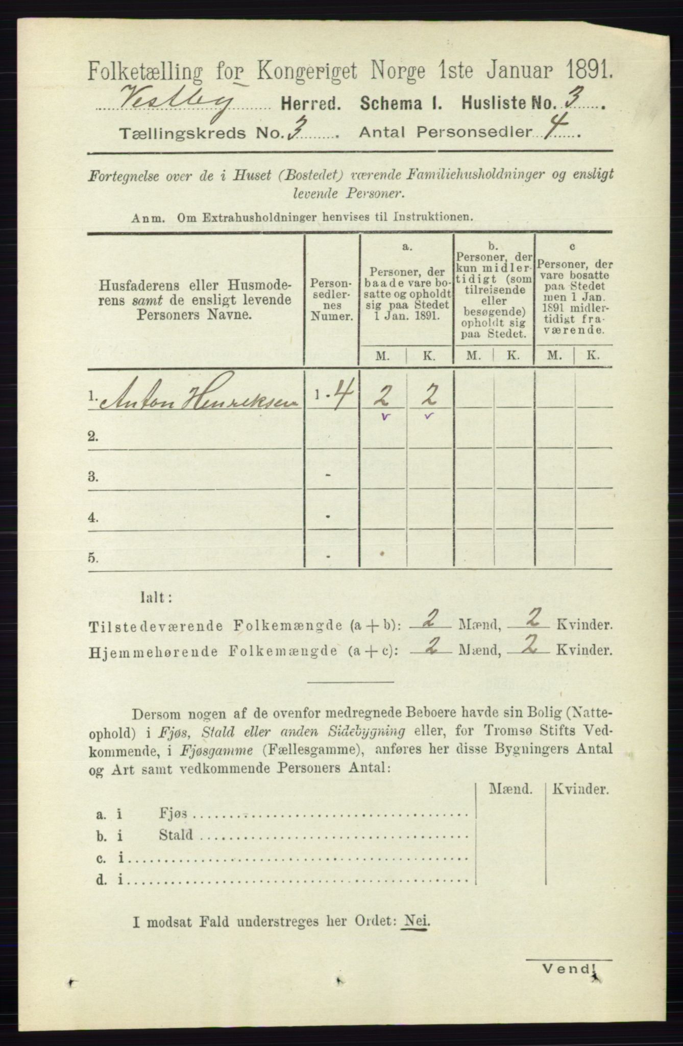 RA, 1891 census for 0211 Vestby, 1891, p. 958