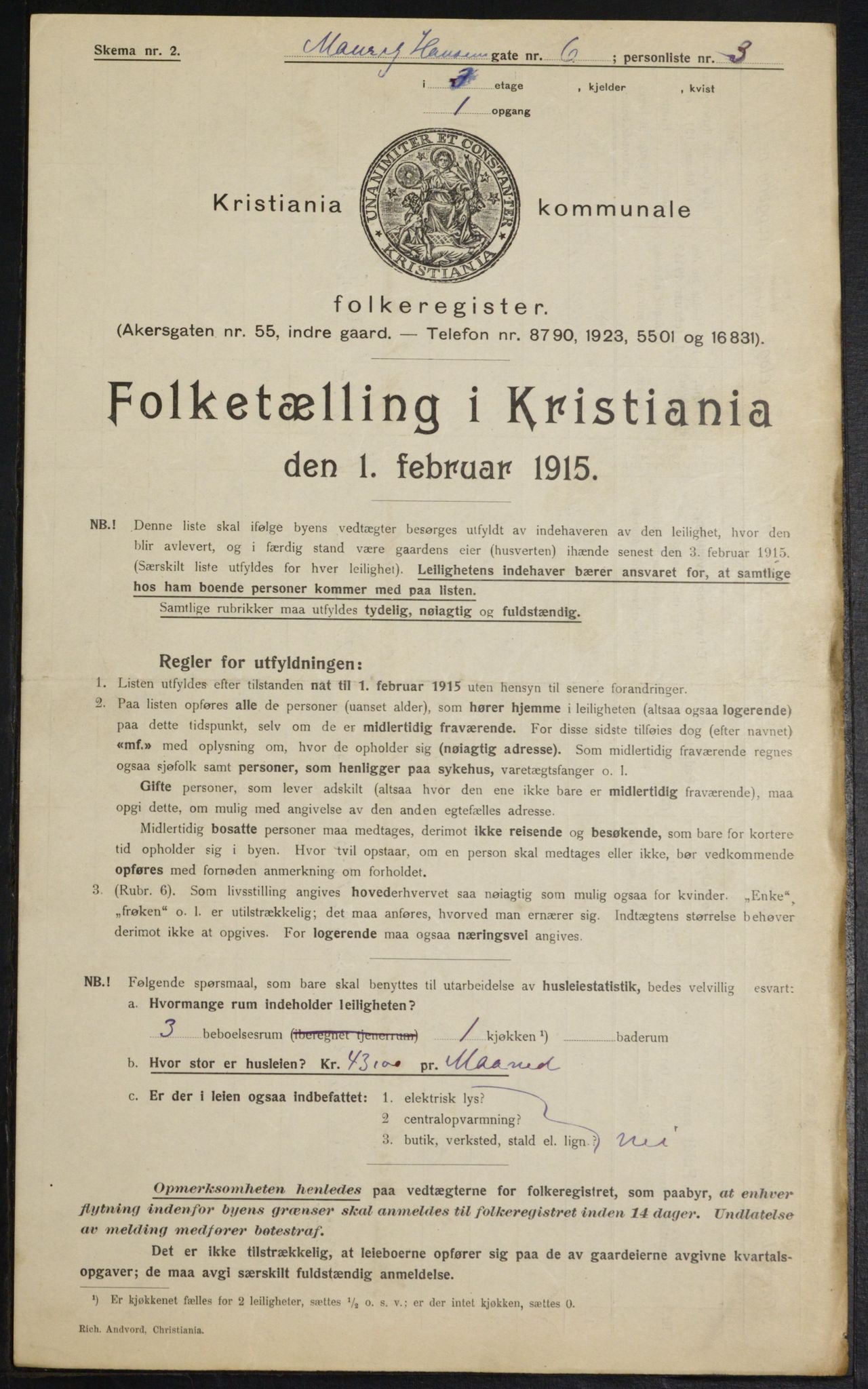 OBA, Municipal Census 1915 for Kristiania, 1915, p. 64436