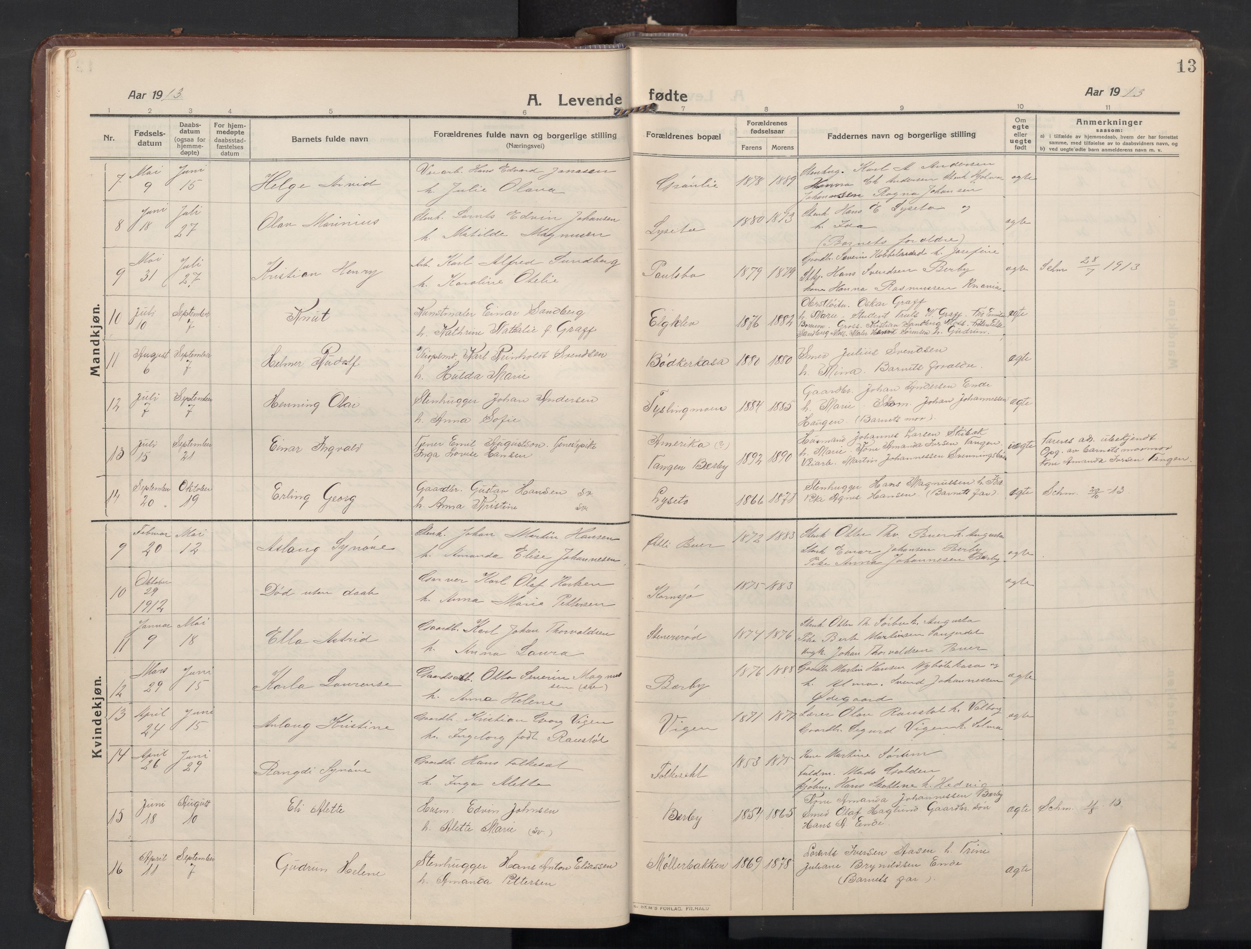Idd prestekontor Kirkebøker, SAO/A-10911/G/Gc/L0002: Parish register (copy) no. III 2, 1911-1932, p. 13