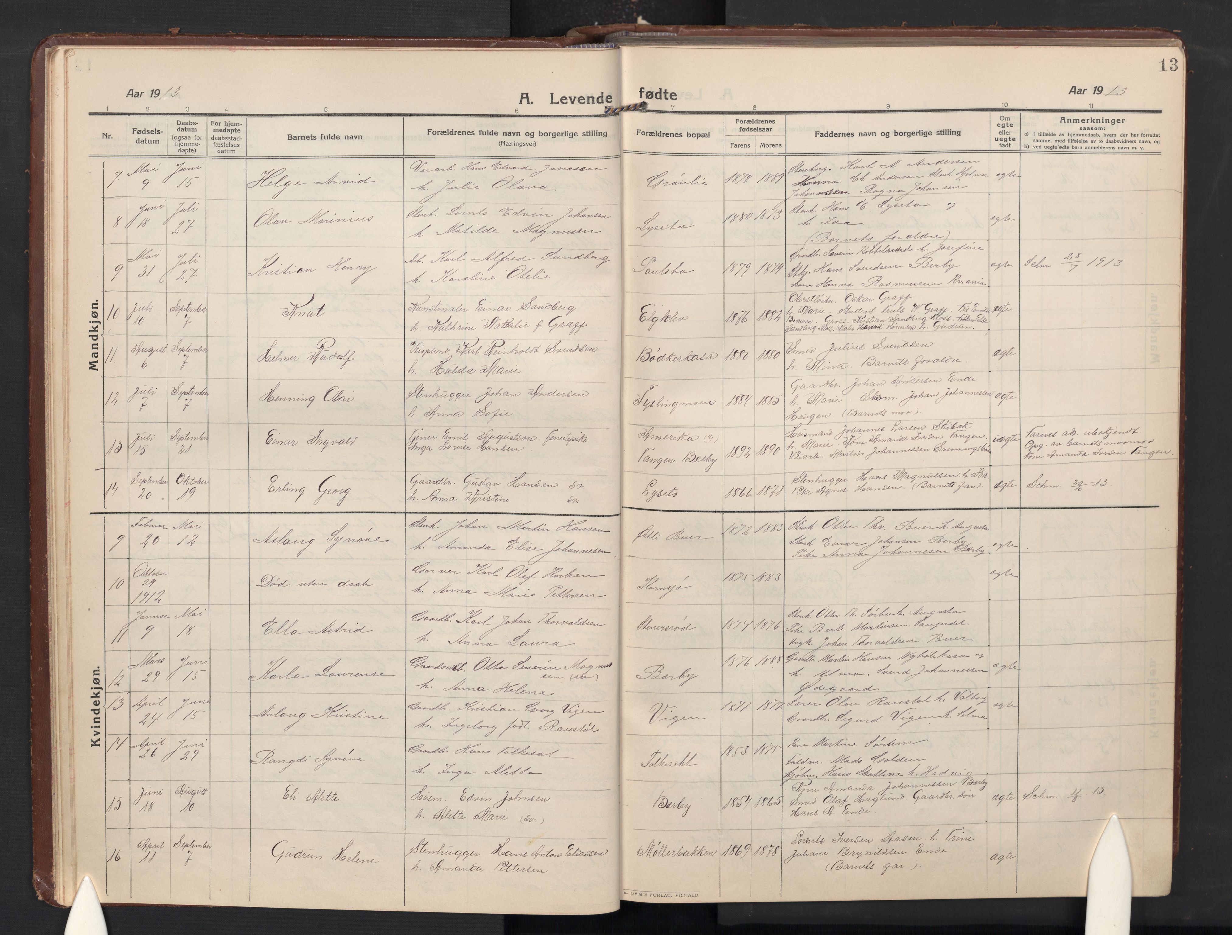 Idd prestekontor Kirkebøker, AV/SAO-A-10911/G/Gc/L0002: Parish register (copy) no. III 2, 1911-1932, p. 13