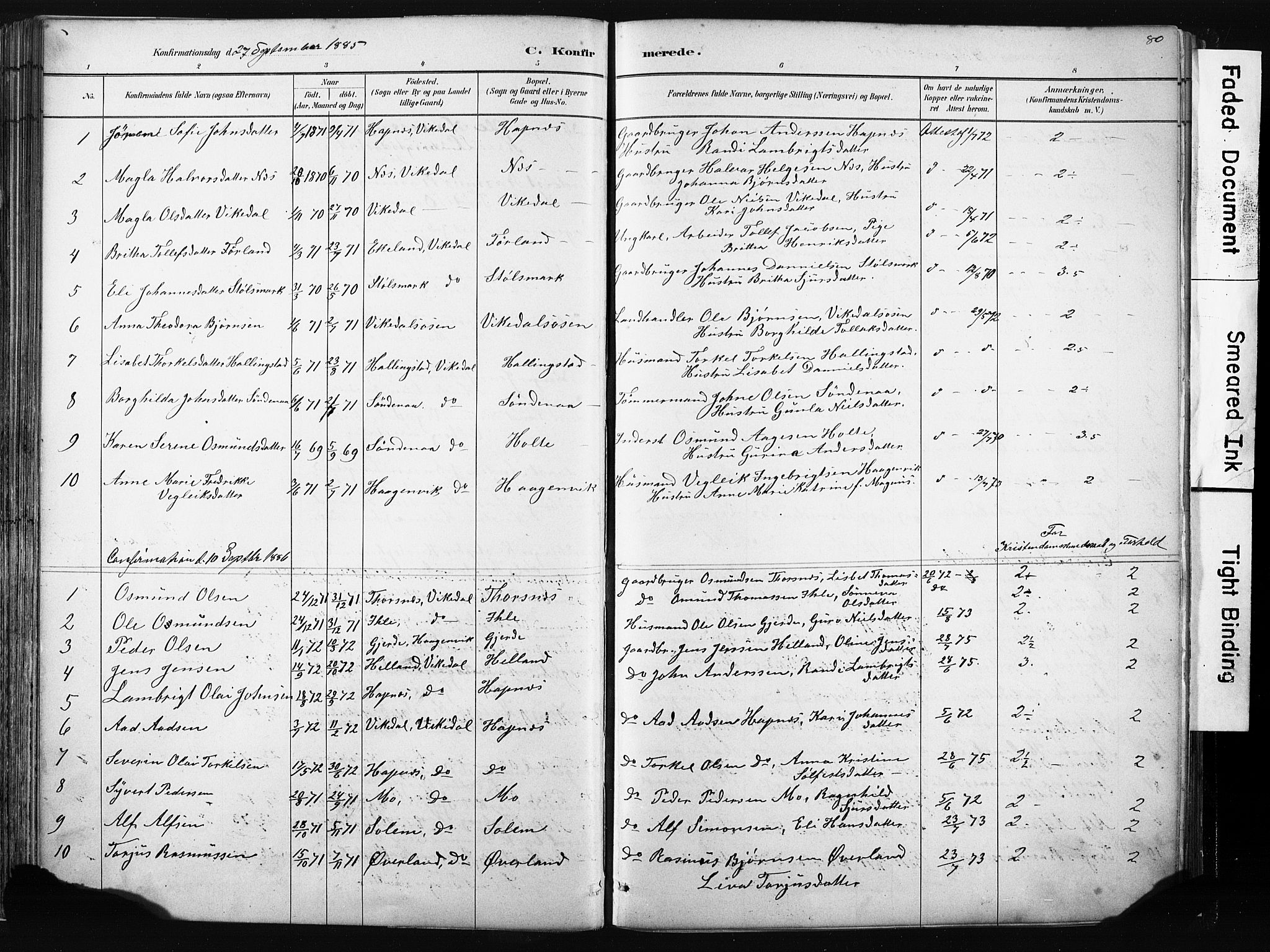 Vikedal sokneprestkontor, AV/SAST-A-101840/01/IV: Parish register (official) no. A 10, 1884-1907, p. 80