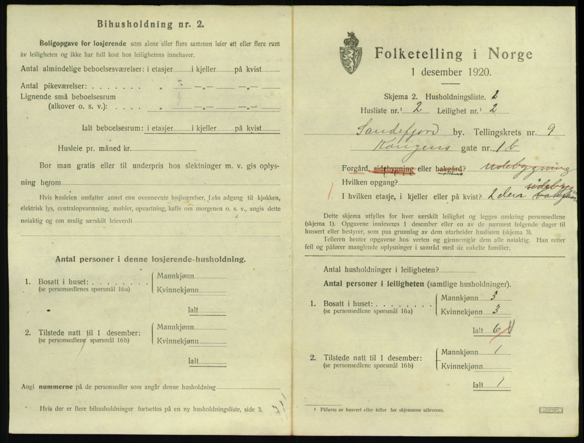 SAKO, 1920 census for Sandefjord, 1920, p. 3422