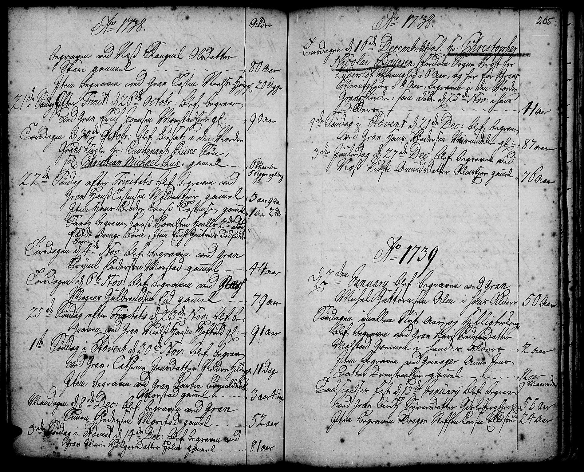 Gran prestekontor, SAH/PREST-112/H/Ha/Haa/L0002: Parish register (official) no. 2, 1732-1744, p. 205