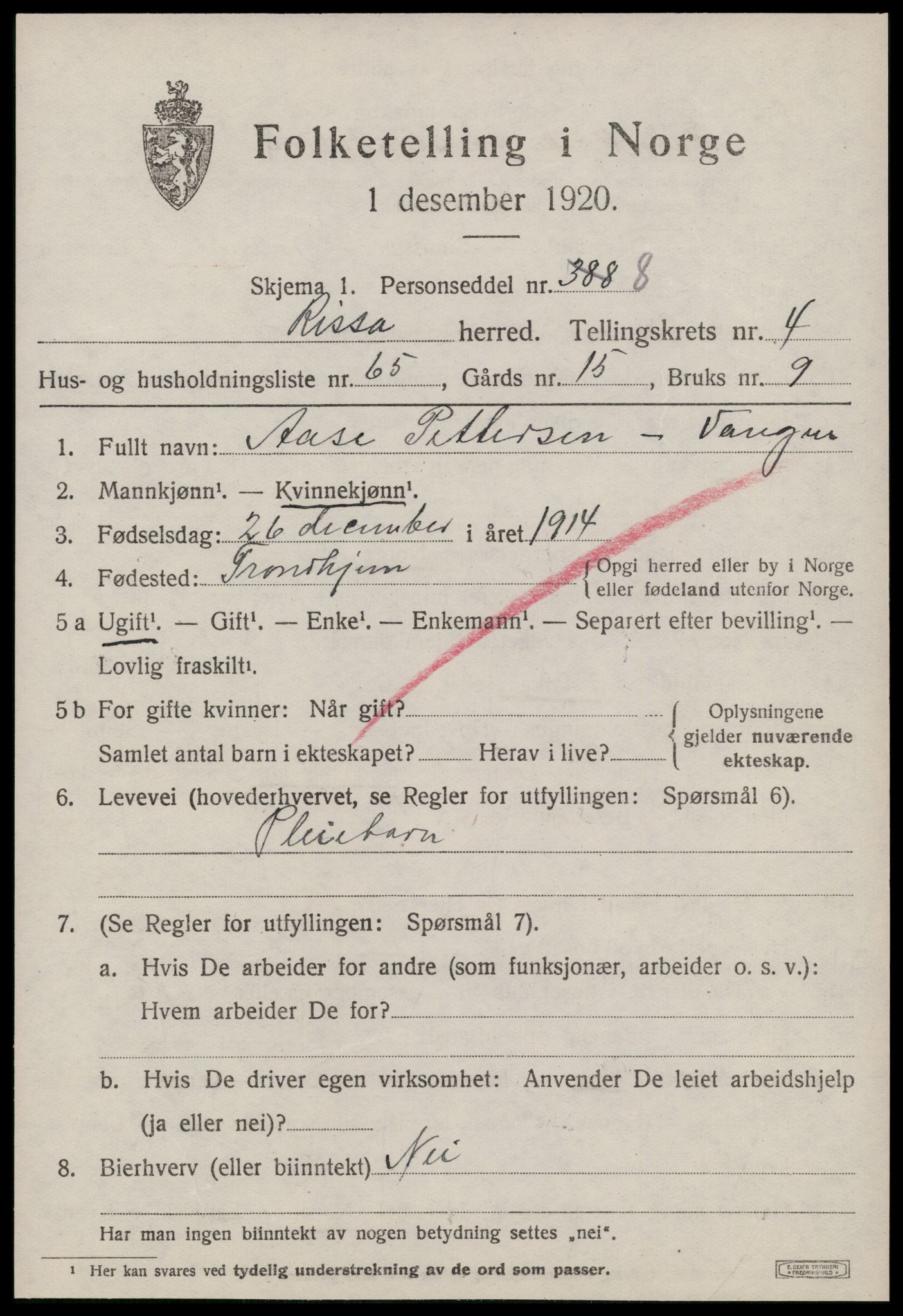 SAT, 1920 census for Rissa, 1920, p. 3723