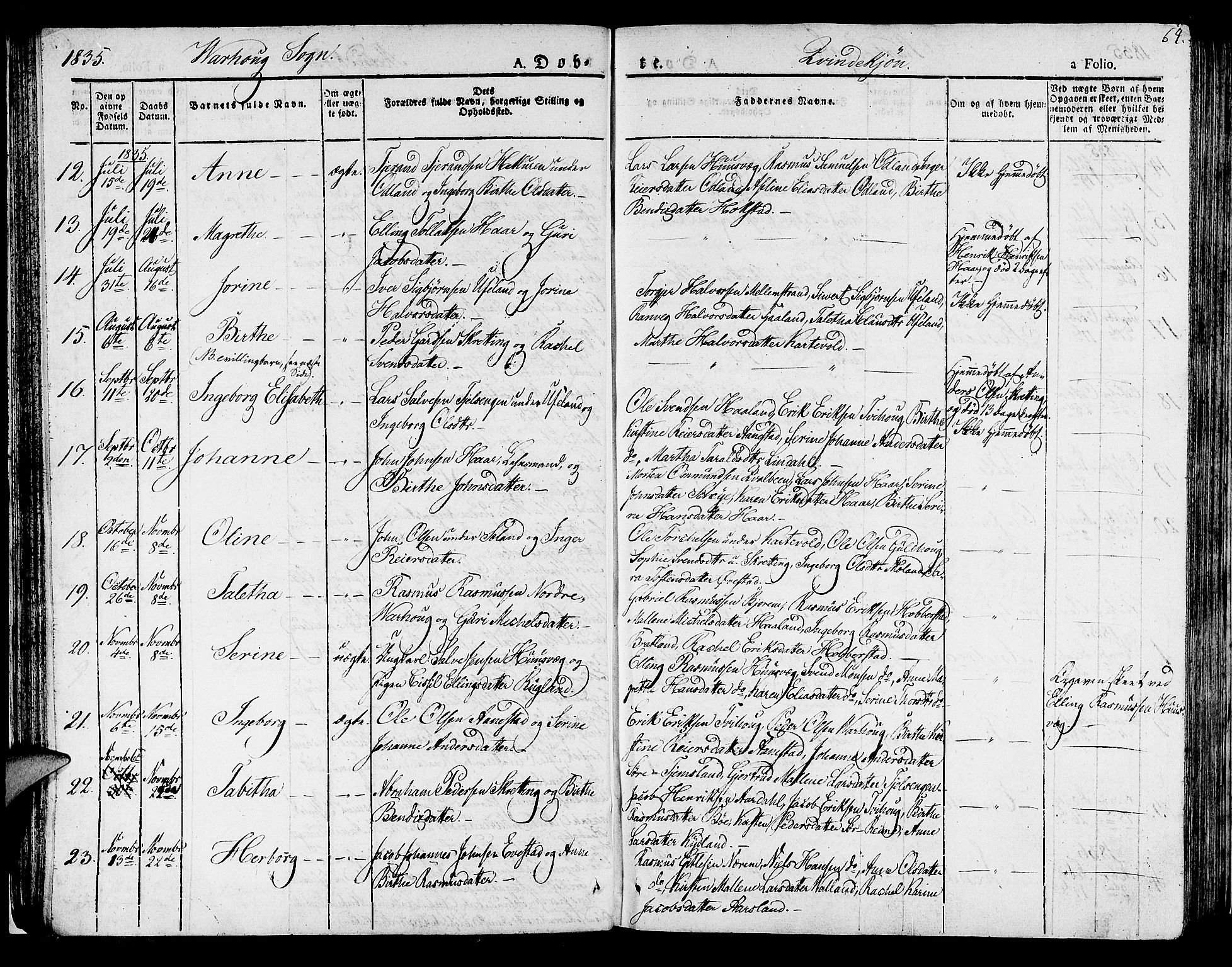 Hå sokneprestkontor, SAST/A-101801/001/30BA/L0004: Parish register (official) no. A 4.1 /2, 1826-1841, p. 64