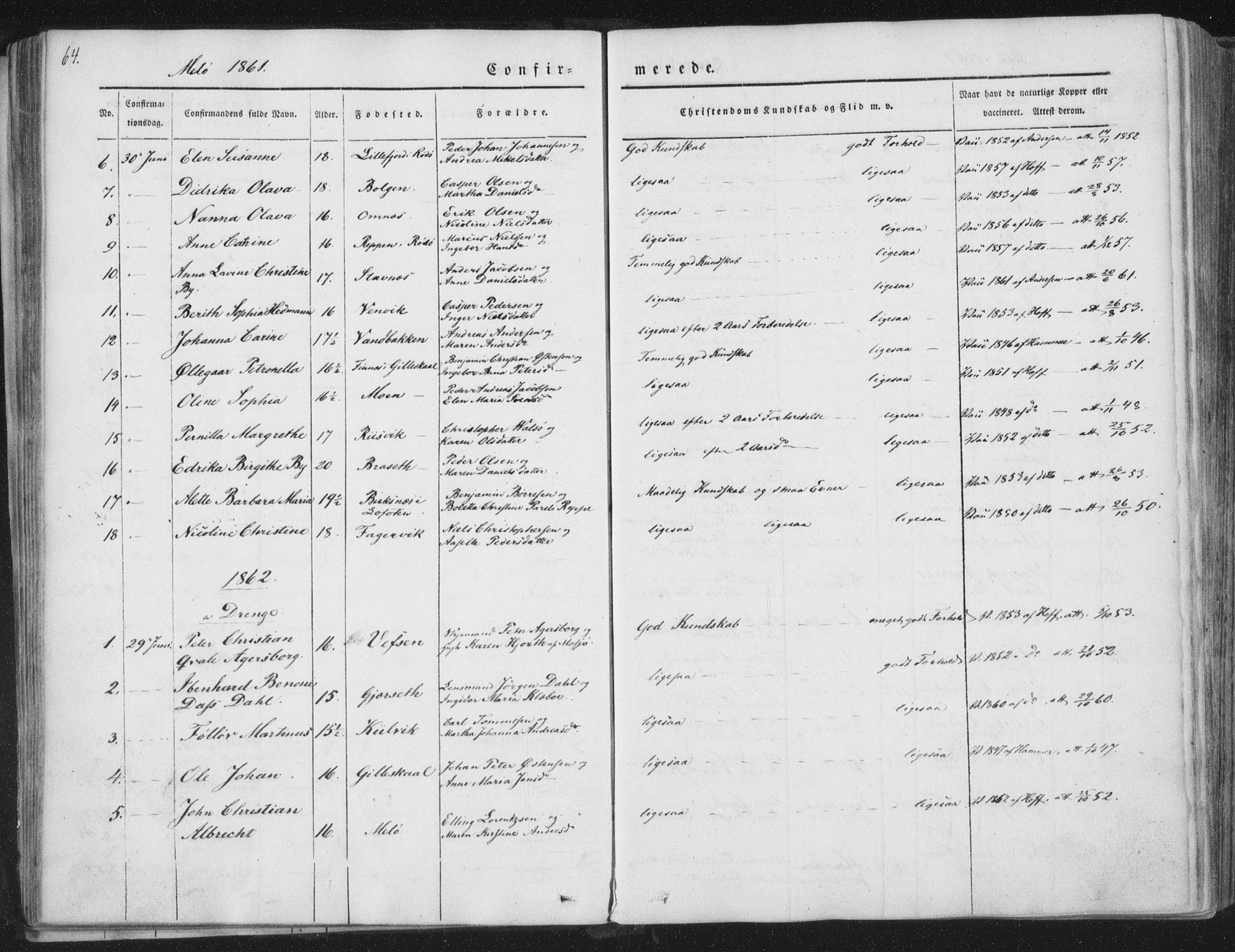 Ministerialprotokoller, klokkerbøker og fødselsregistre - Nordland, AV/SAT-A-1459/841/L0604: Parish register (official) no. 841A09 /2, 1845-1862, p. 64