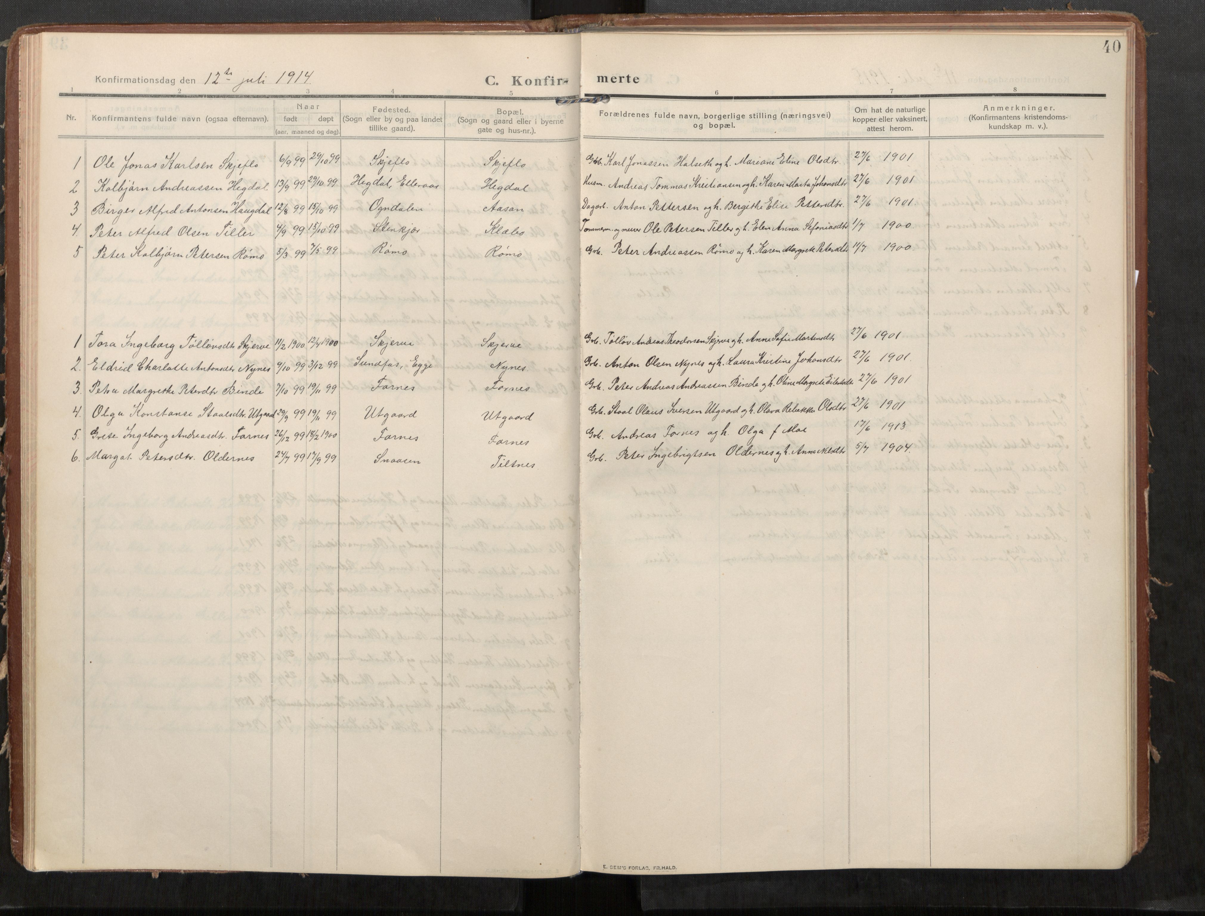 Stod sokneprestkontor, SAT/A-1164/1/I/I1/I1a/L0002: Parish register (official) no. 2, 1909-1922, p. 40