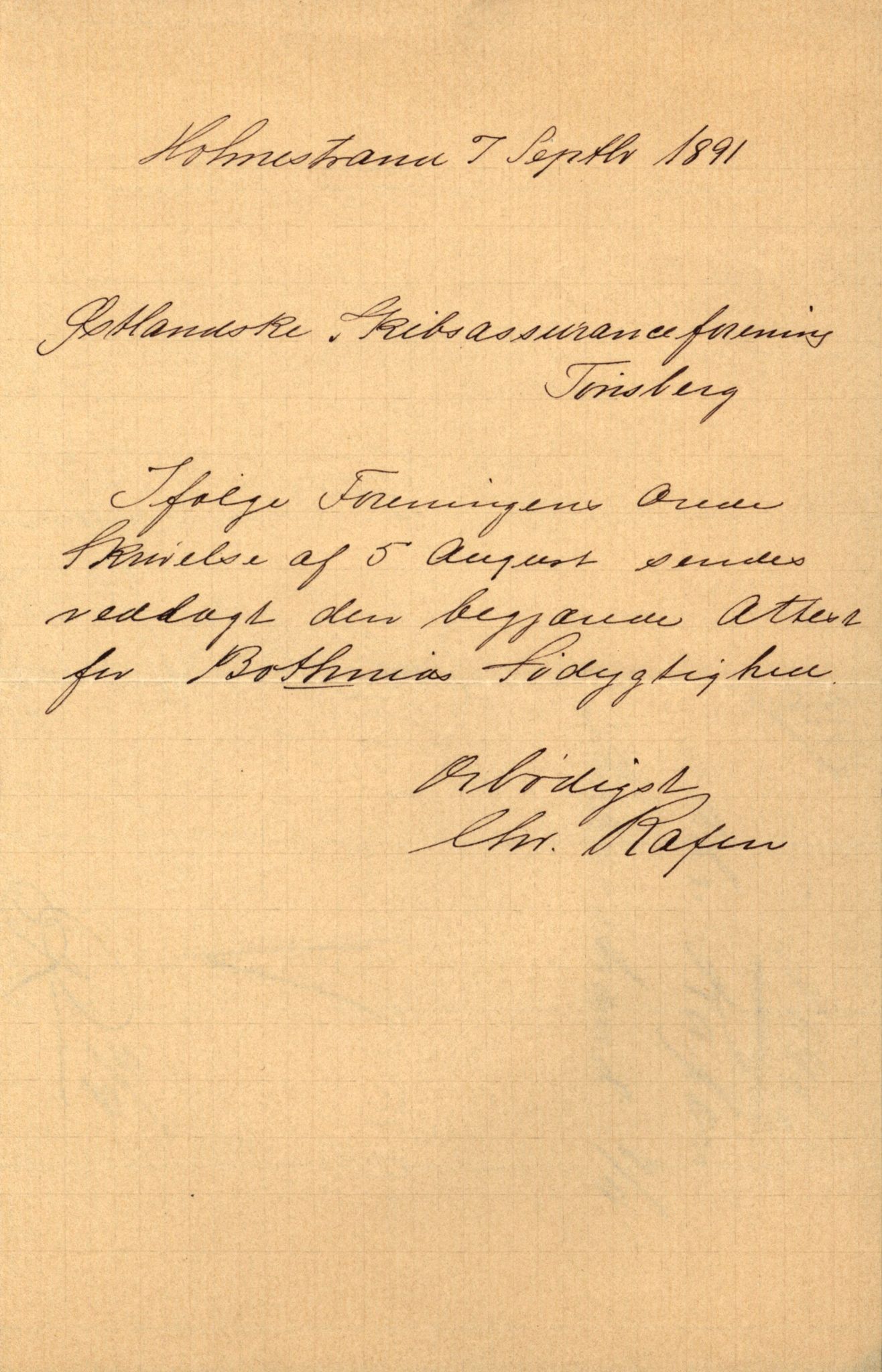 Pa 63 - Østlandske skibsassuranceforening, VEMU/A-1079/G/Ga/L0027/0003: Havaridokumenter / Bothnia, Petropolis, Agathe, Annie, Ispolen, Isploven, 1891, p. 11