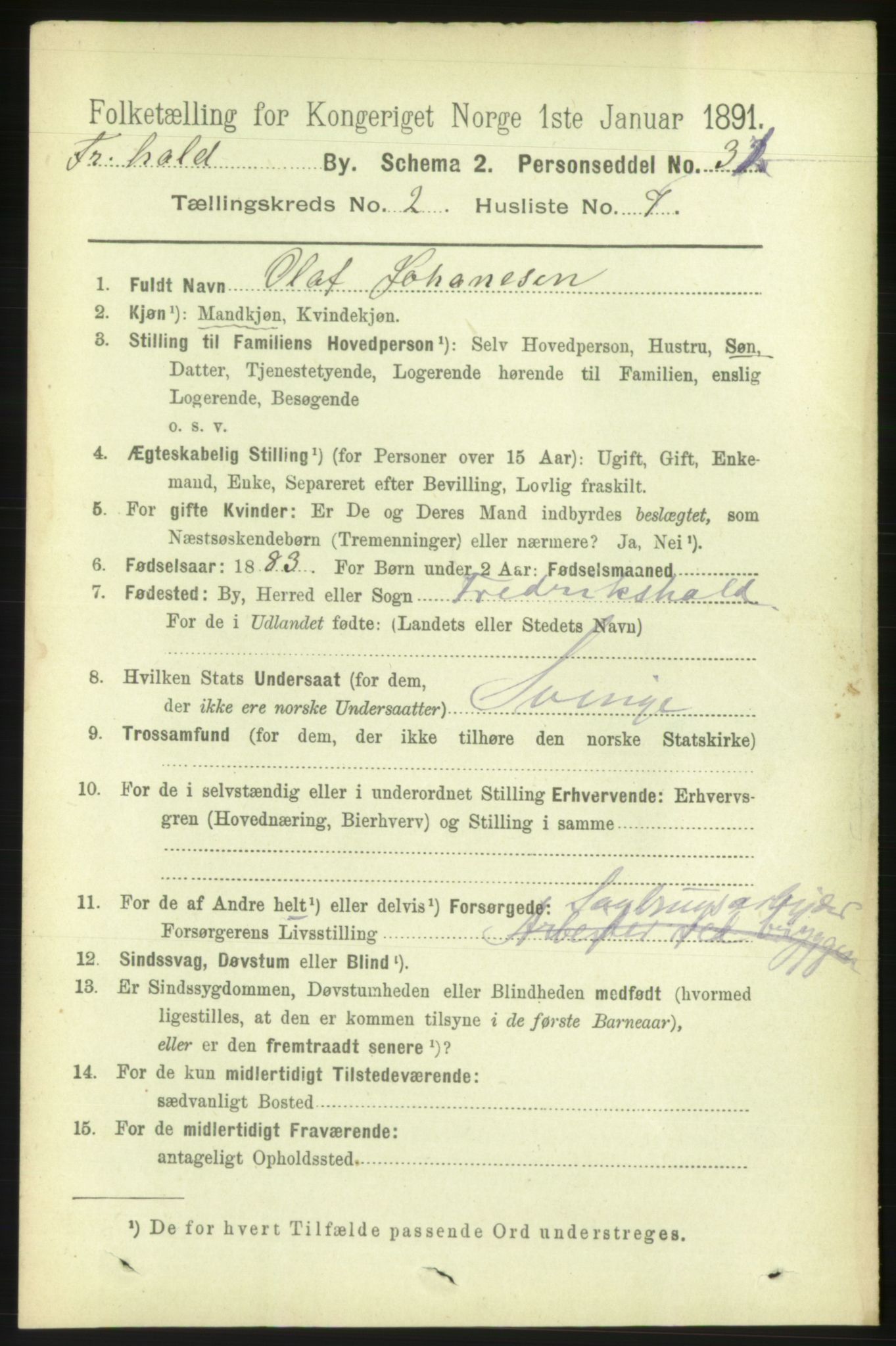 RA, 1891 census for 0101 Fredrikshald, 1891, p. 2757