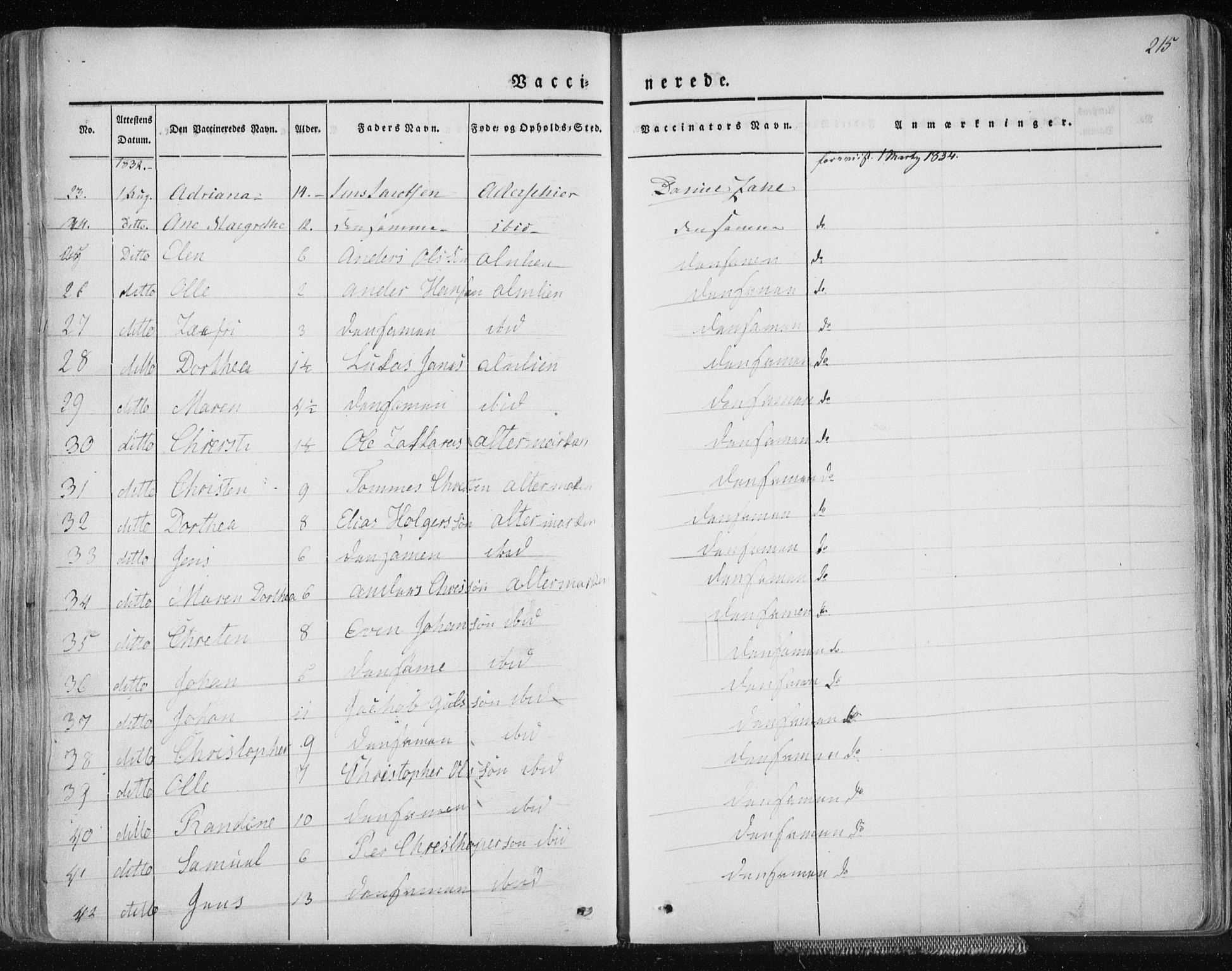 Ministerialprotokoller, klokkerbøker og fødselsregistre - Nordland, AV/SAT-A-1459/827/L0390: Parish register (official) no. 827A02, 1826-1841, p. 215