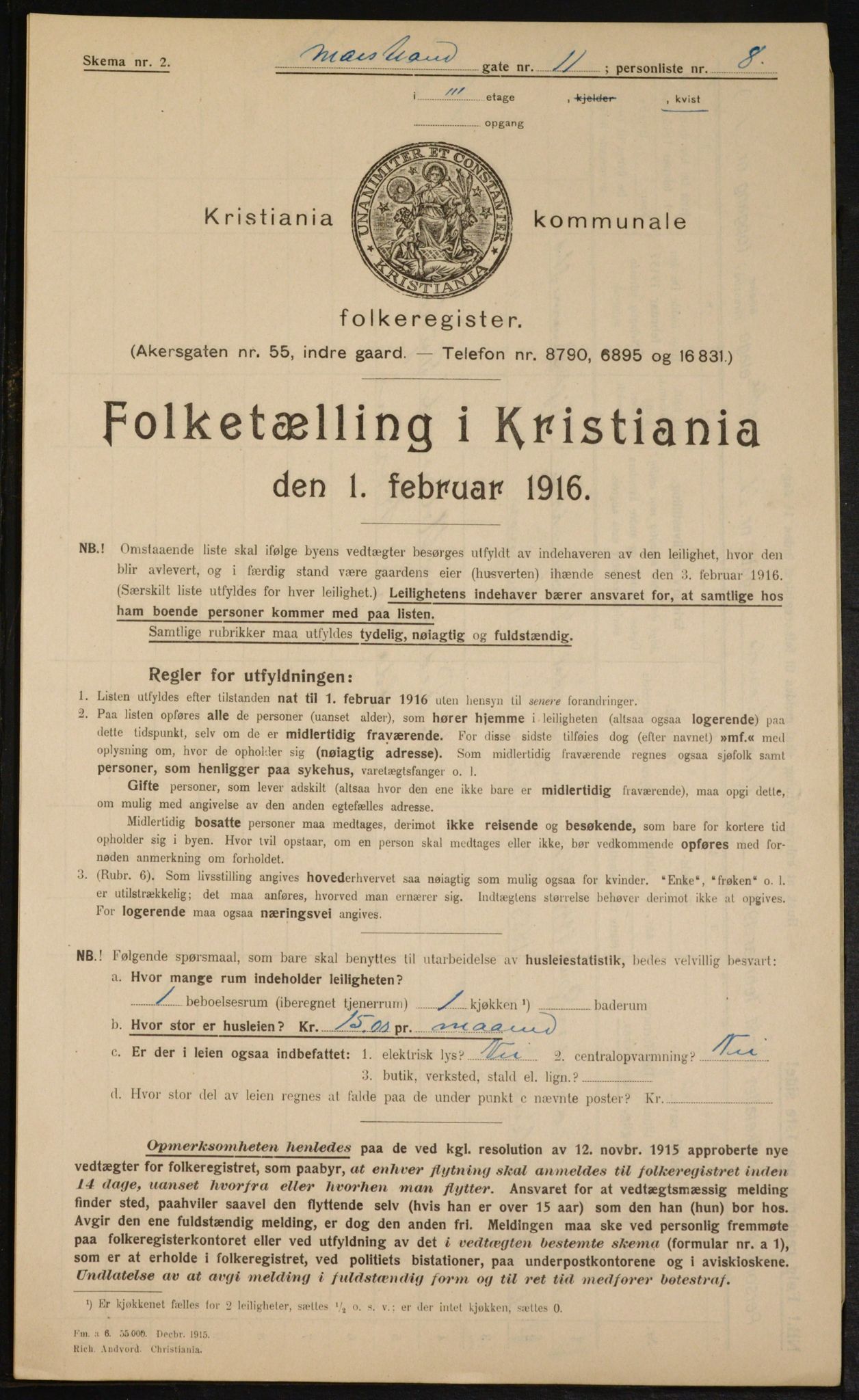 OBA, Municipal Census 1916 for Kristiania, 1916, p. 66364