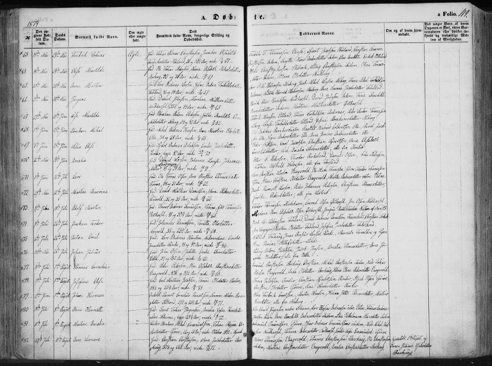 Lista sokneprestkontor, AV/SAK-1111-0027/F/Fa/L0011: Parish register (official) no. A 11, 1861-1878, p. 119