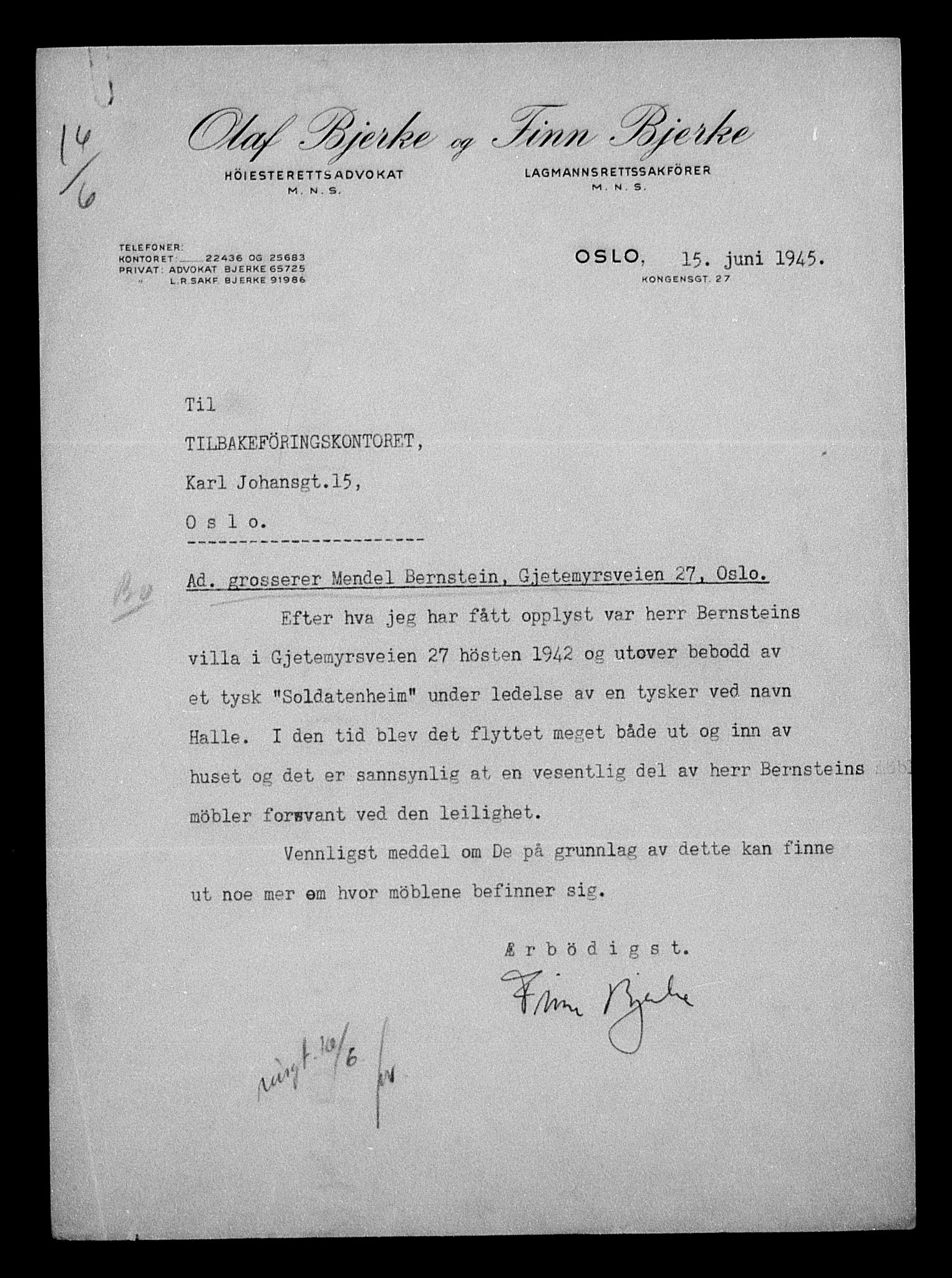 Justisdepartementet, Tilbakeføringskontoret for inndratte formuer, AV/RA-S-1564/H/Hc/Hcc/L0923: --, 1945-1947, p. 86