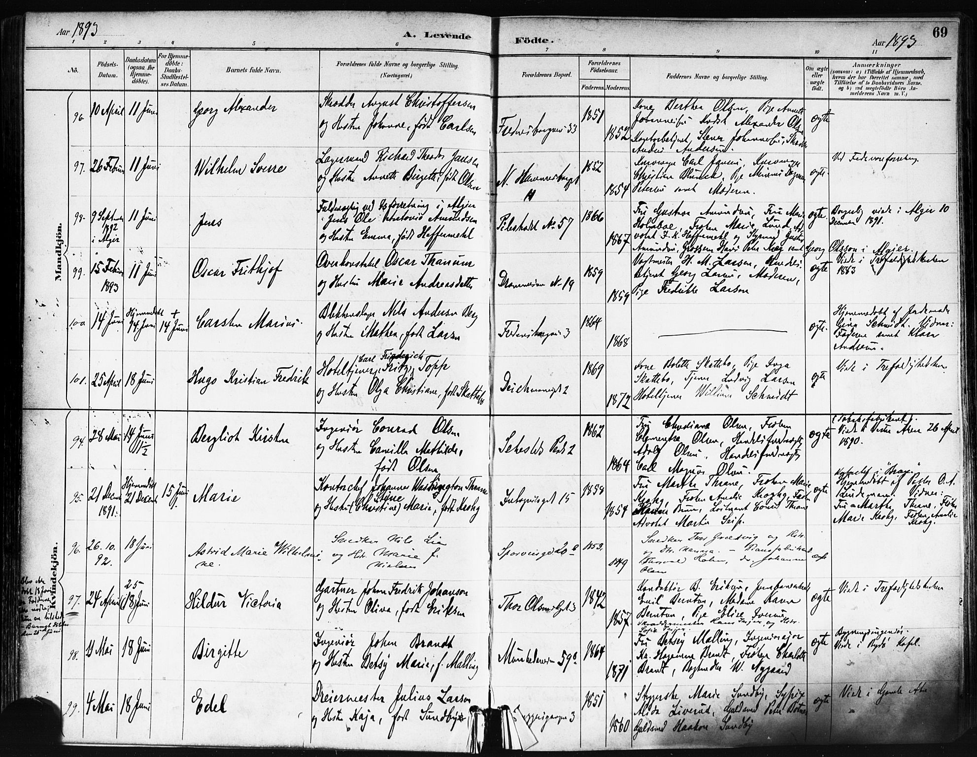 Trefoldighet prestekontor Kirkebøker, SAO/A-10882/F/Fa/L0006: Parish register (official) no. I 6, 1891-1899, p. 69